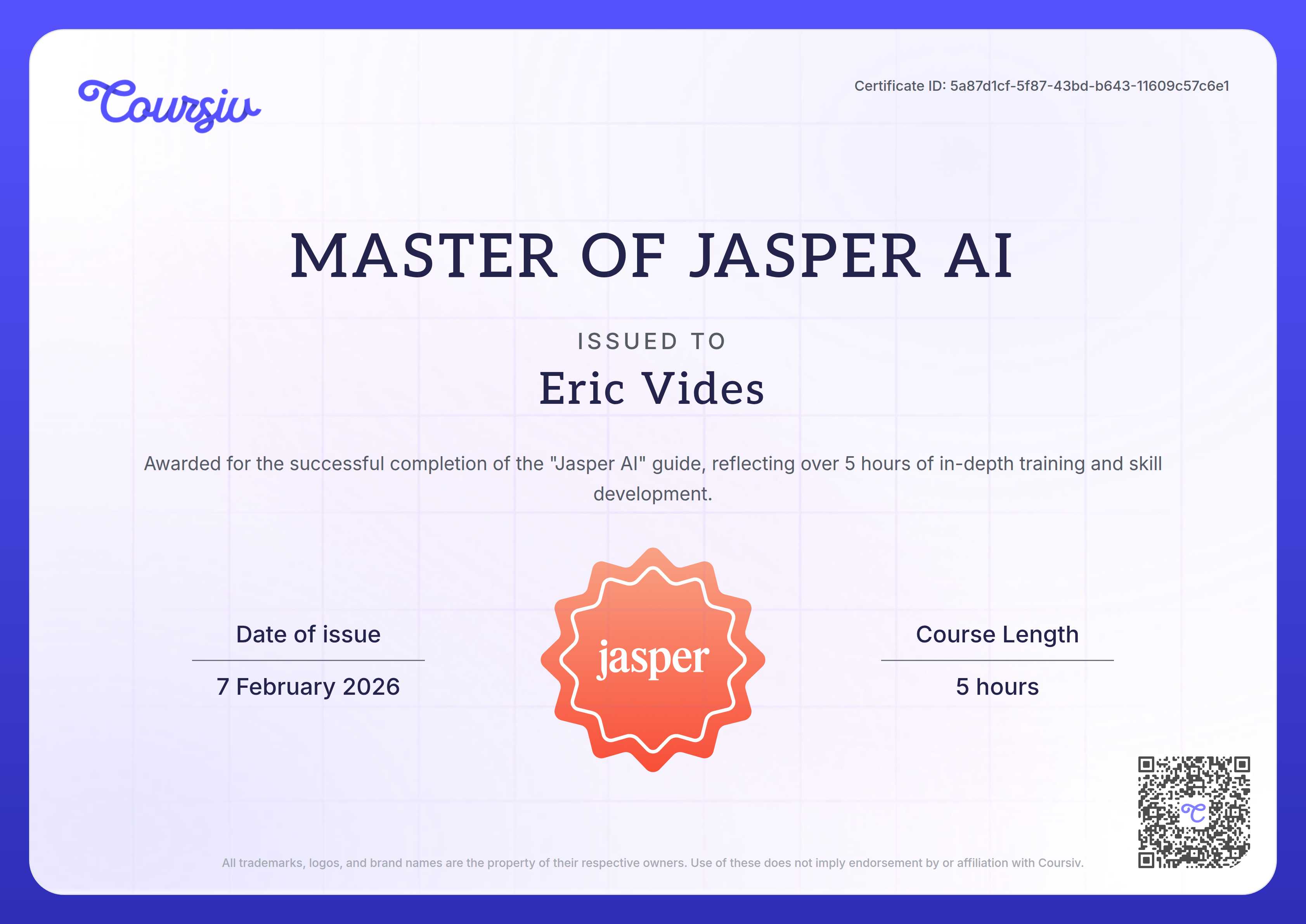 Certificate for Jasper AI
