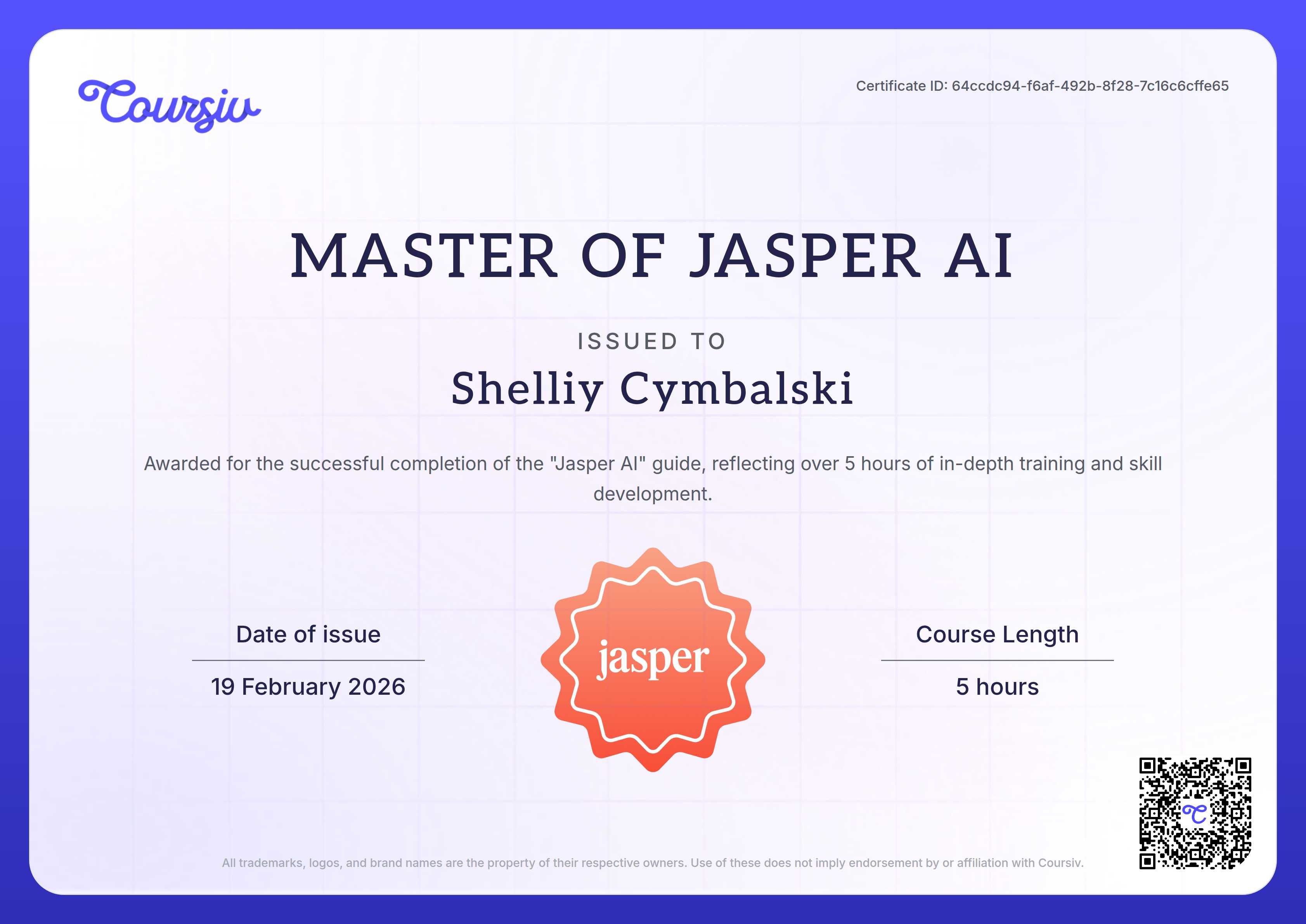 Certificate for Jasper AI