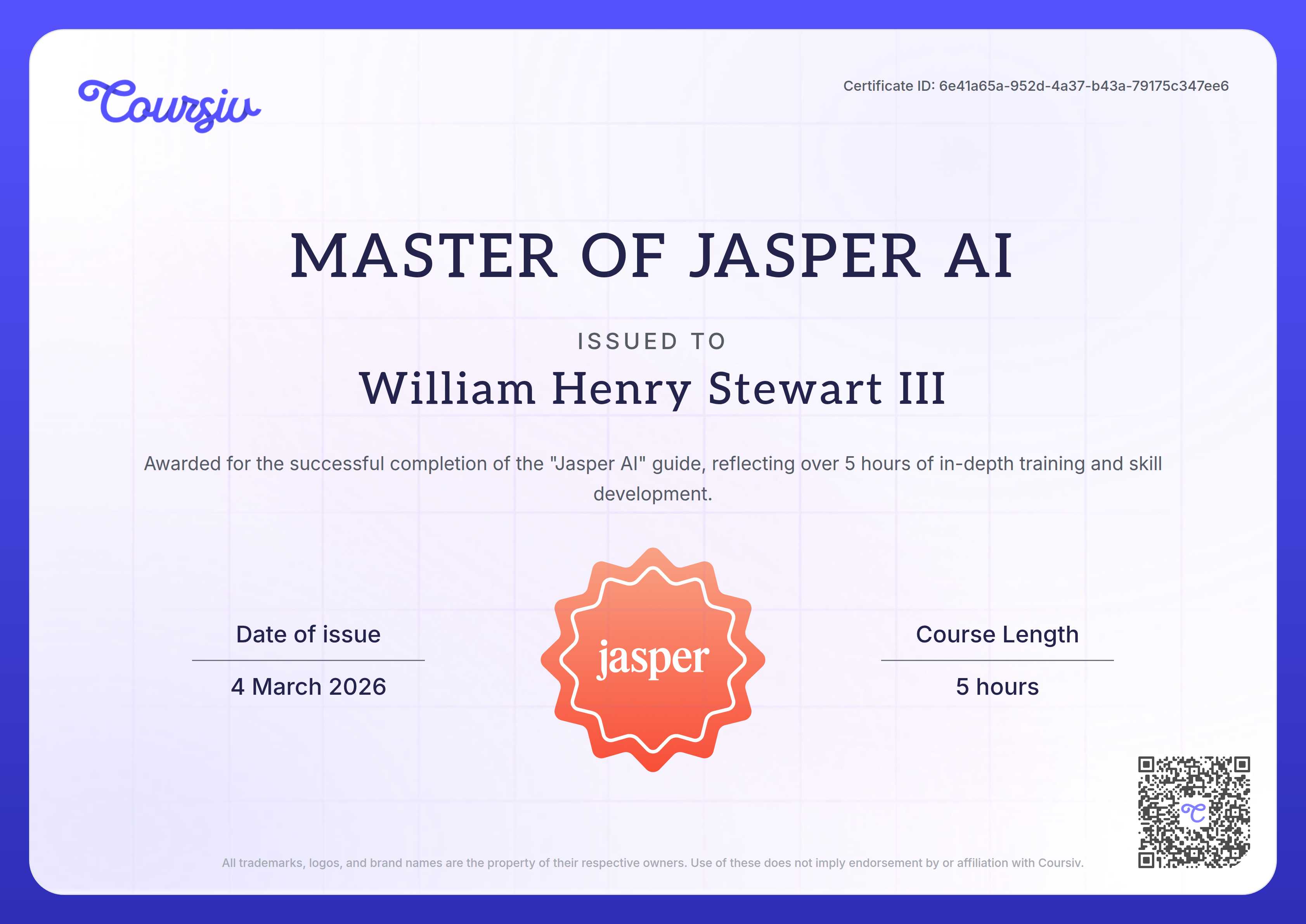 Certificate for Jasper AI