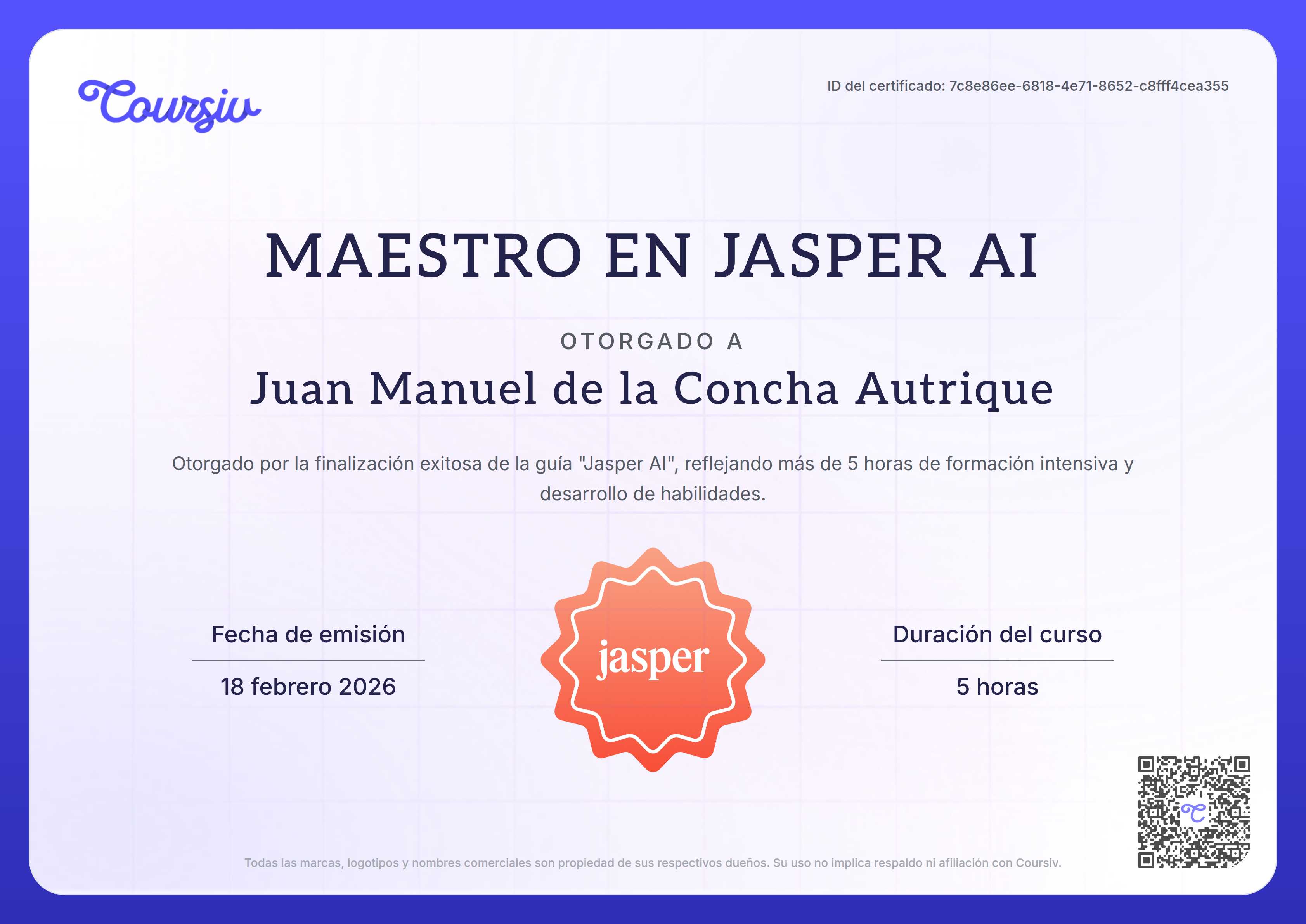 Certificate for Jasper AI