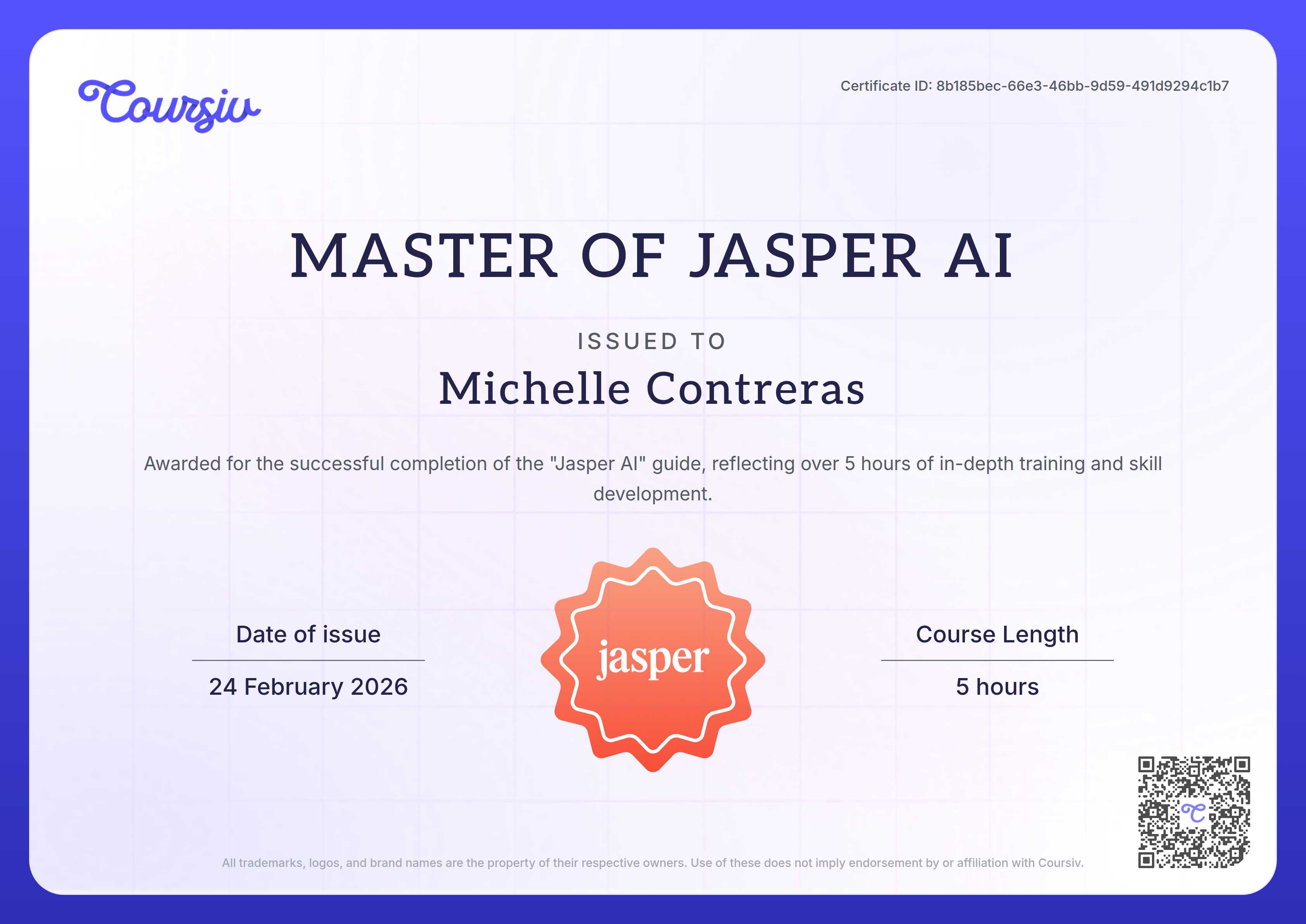 Certificate for Jasper AI