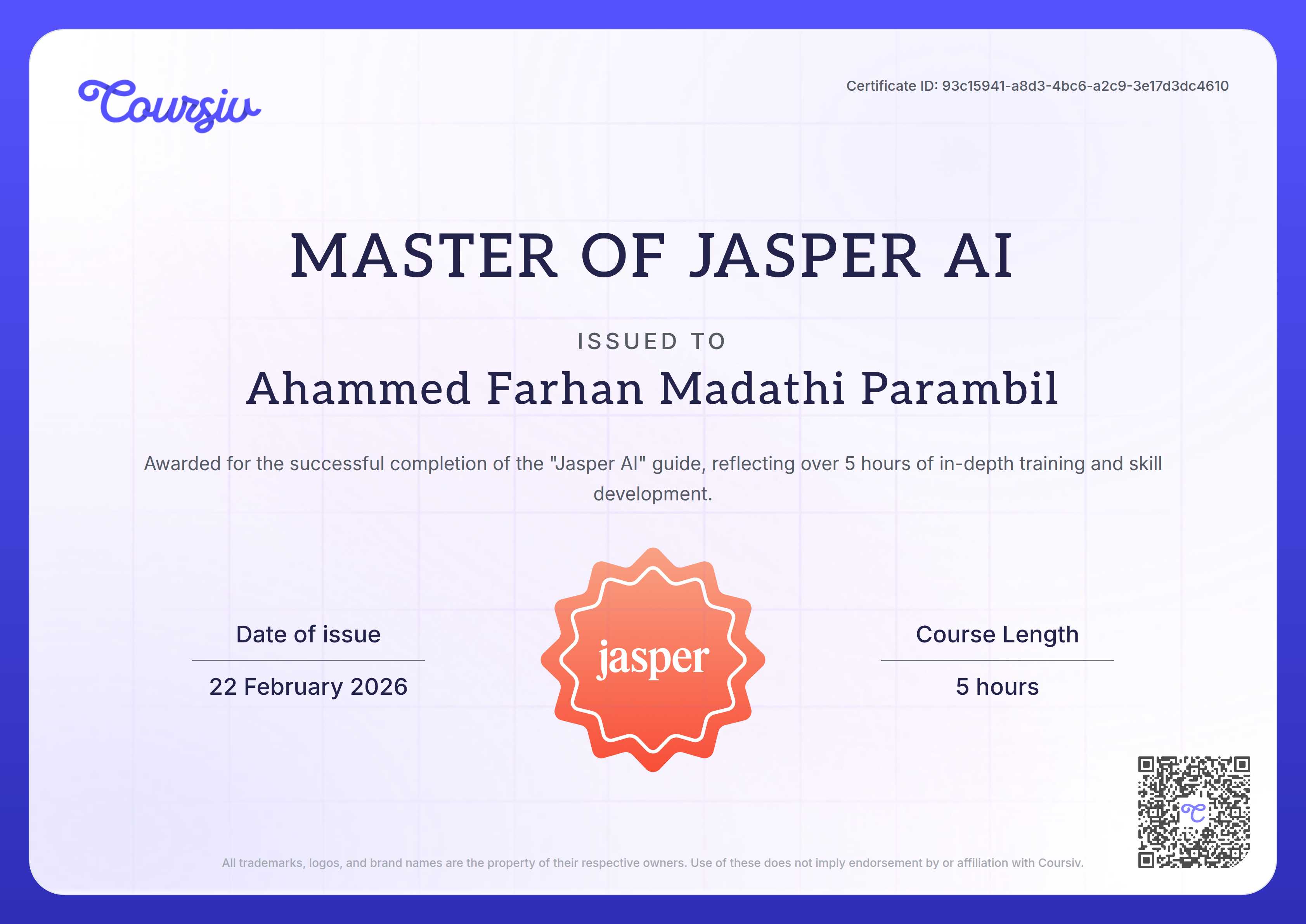 Certificate for Jasper AI