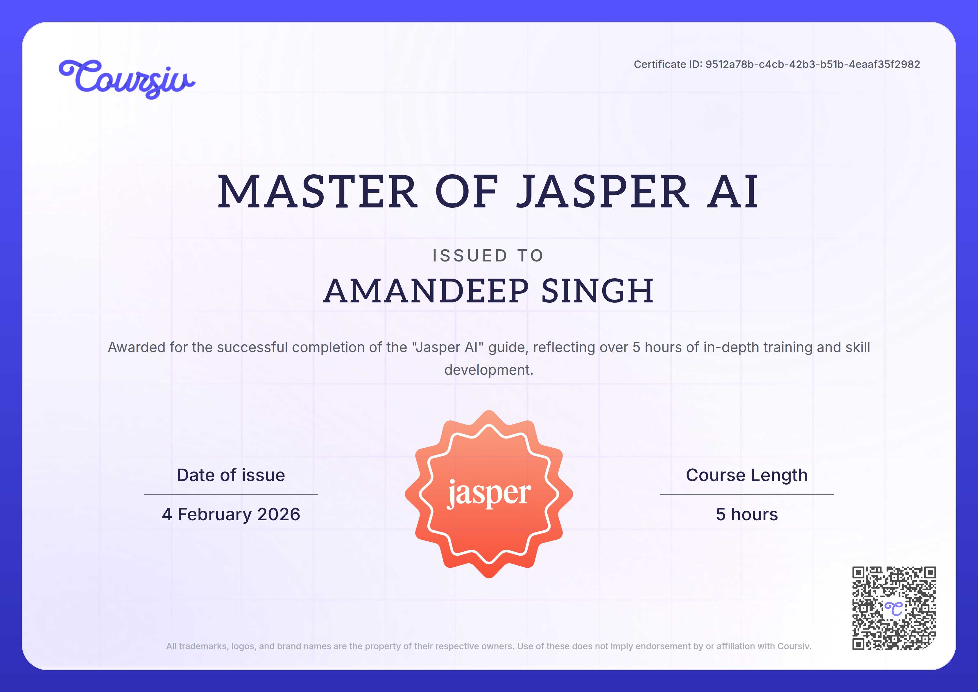 Certificate for Jasper AI