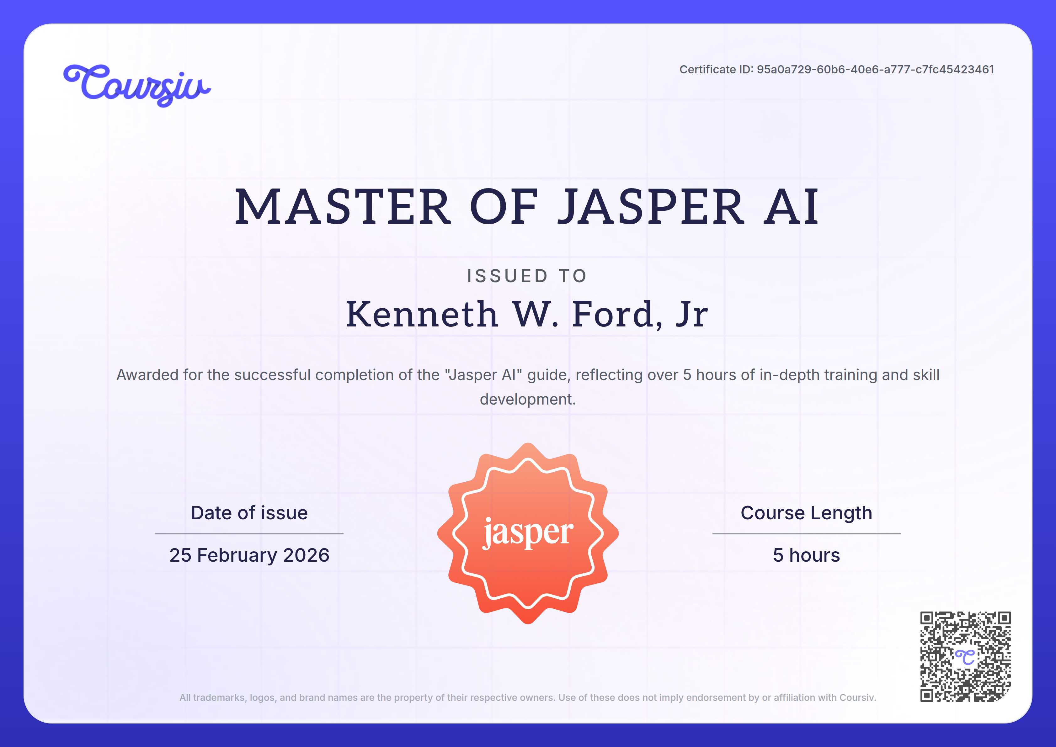 Certificate for Jasper AI