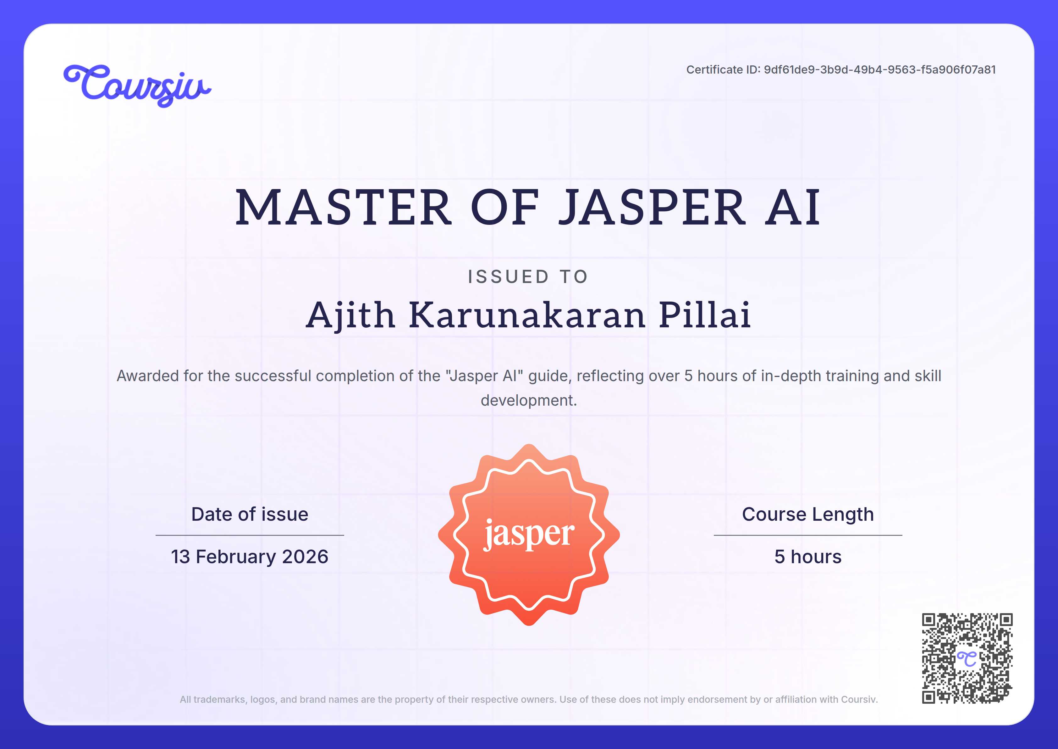 Certificate for Jasper AI