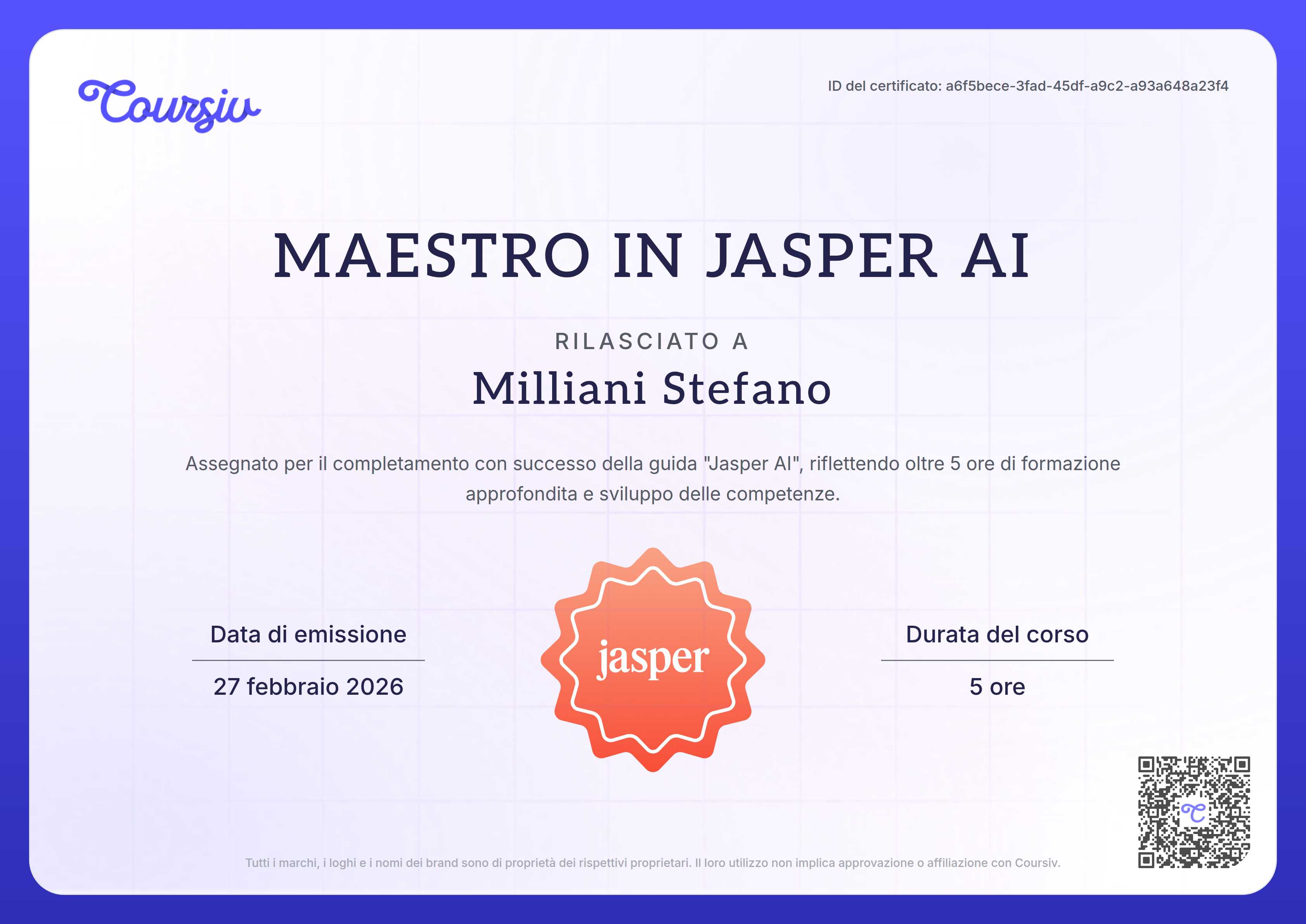 Certificate for Jasper AI