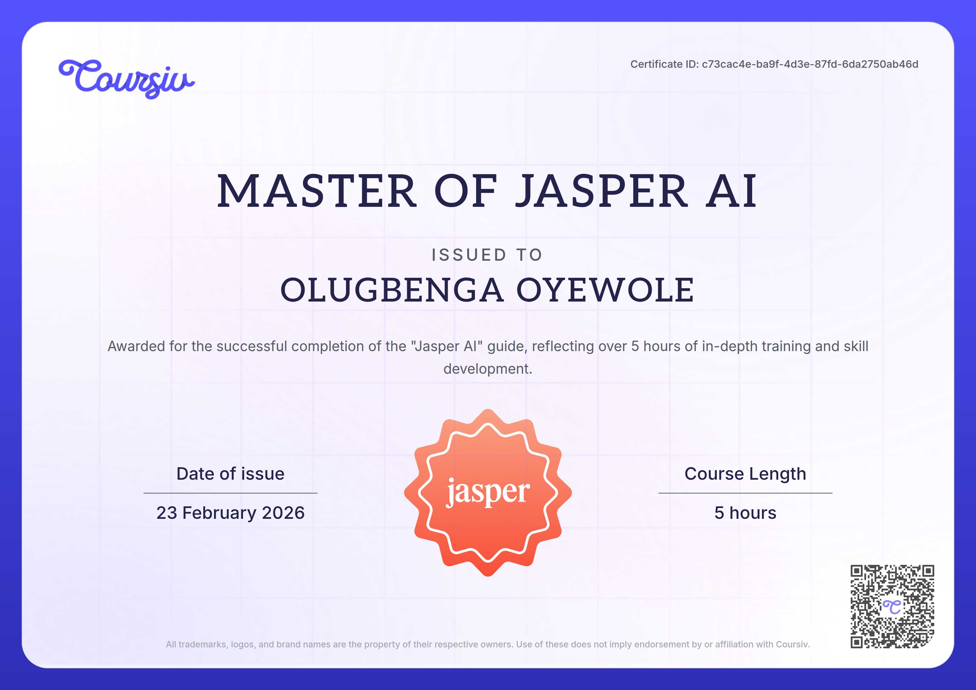 Certificate for Jasper AI