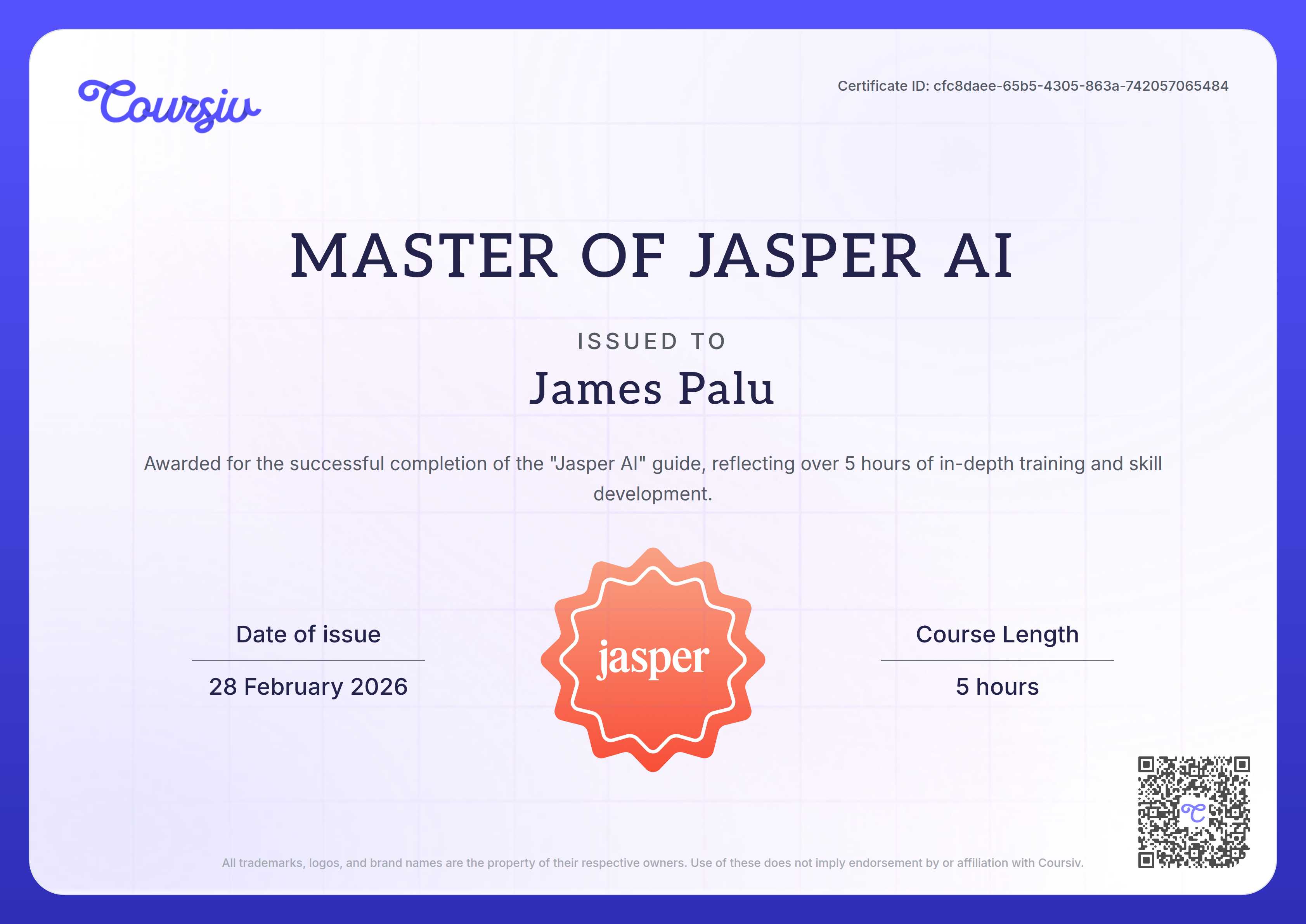 Certificate for Jasper AI