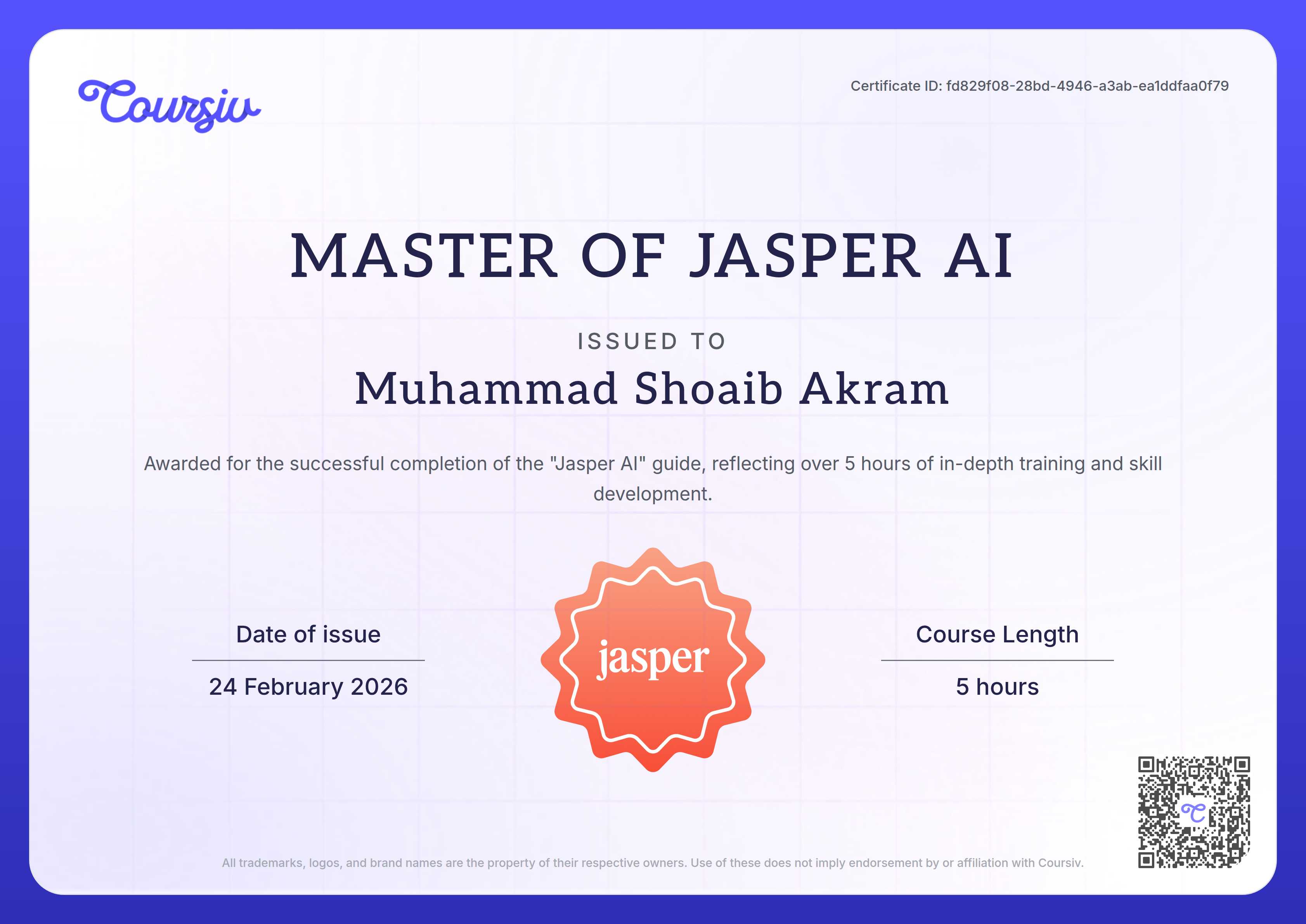 Certificate for Jasper AI
