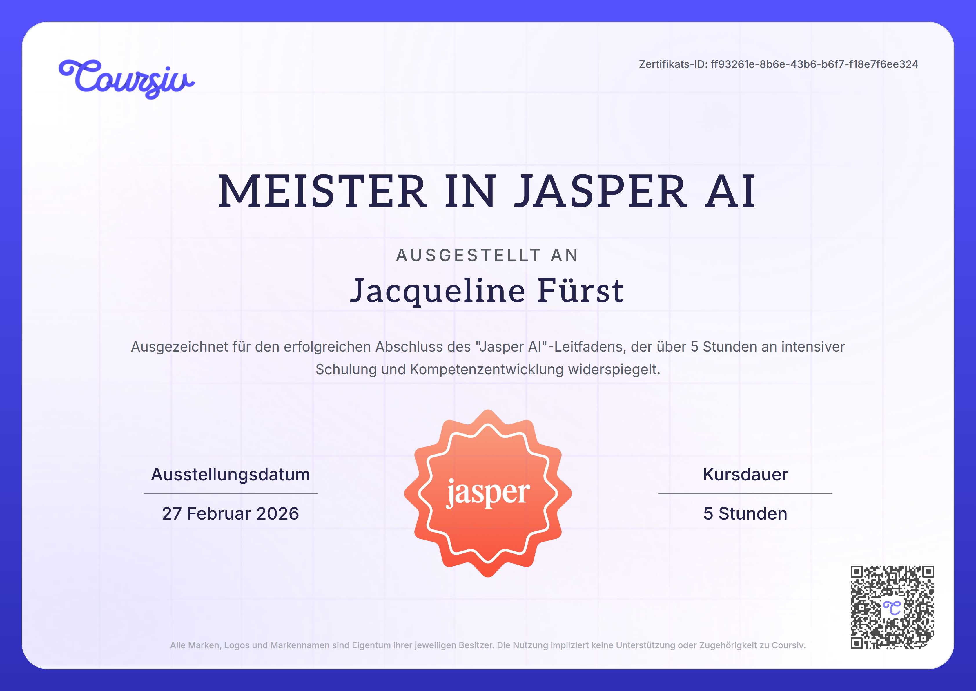 Certificate for Jasper AI