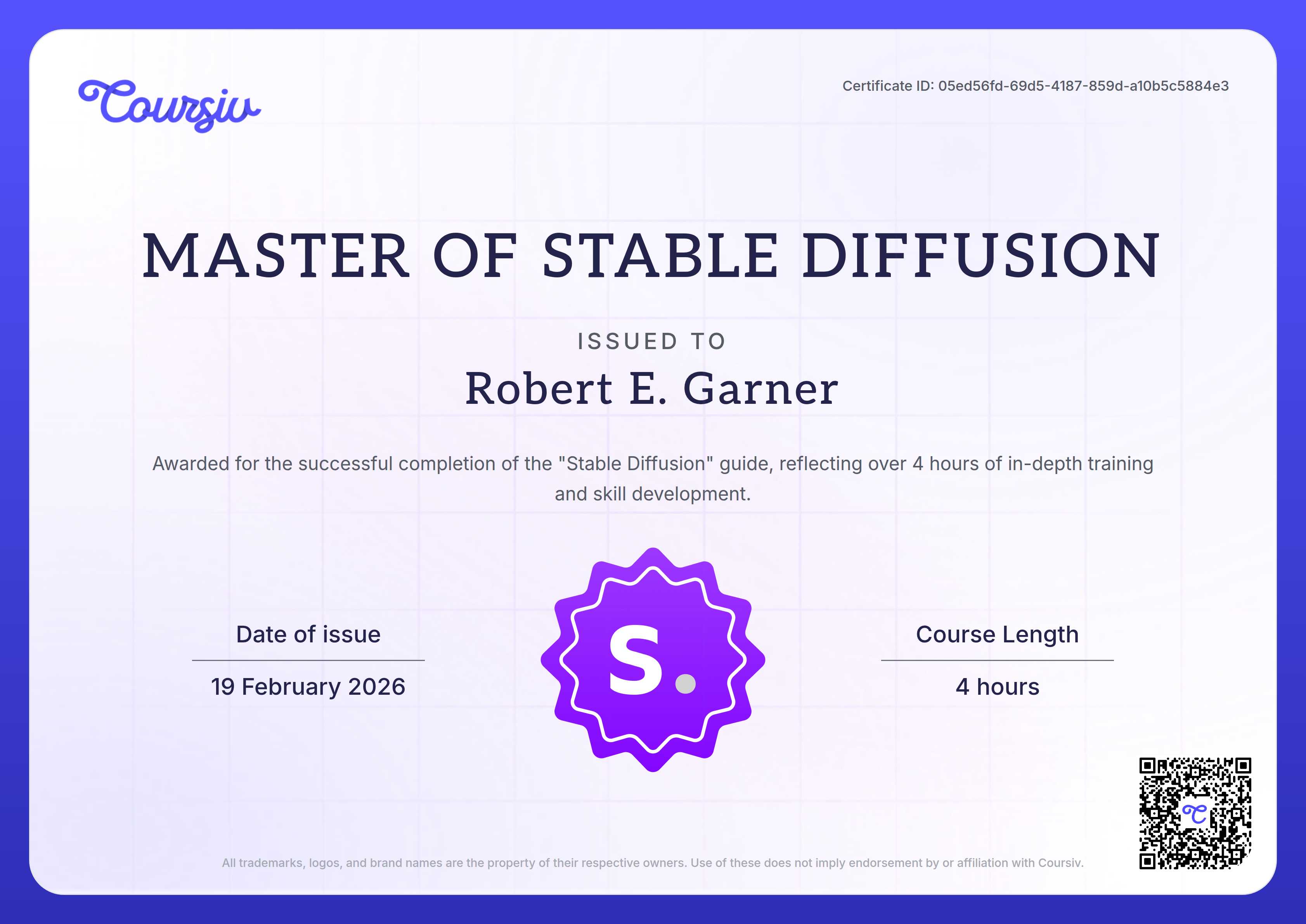 Certificate for Stable Diffusion