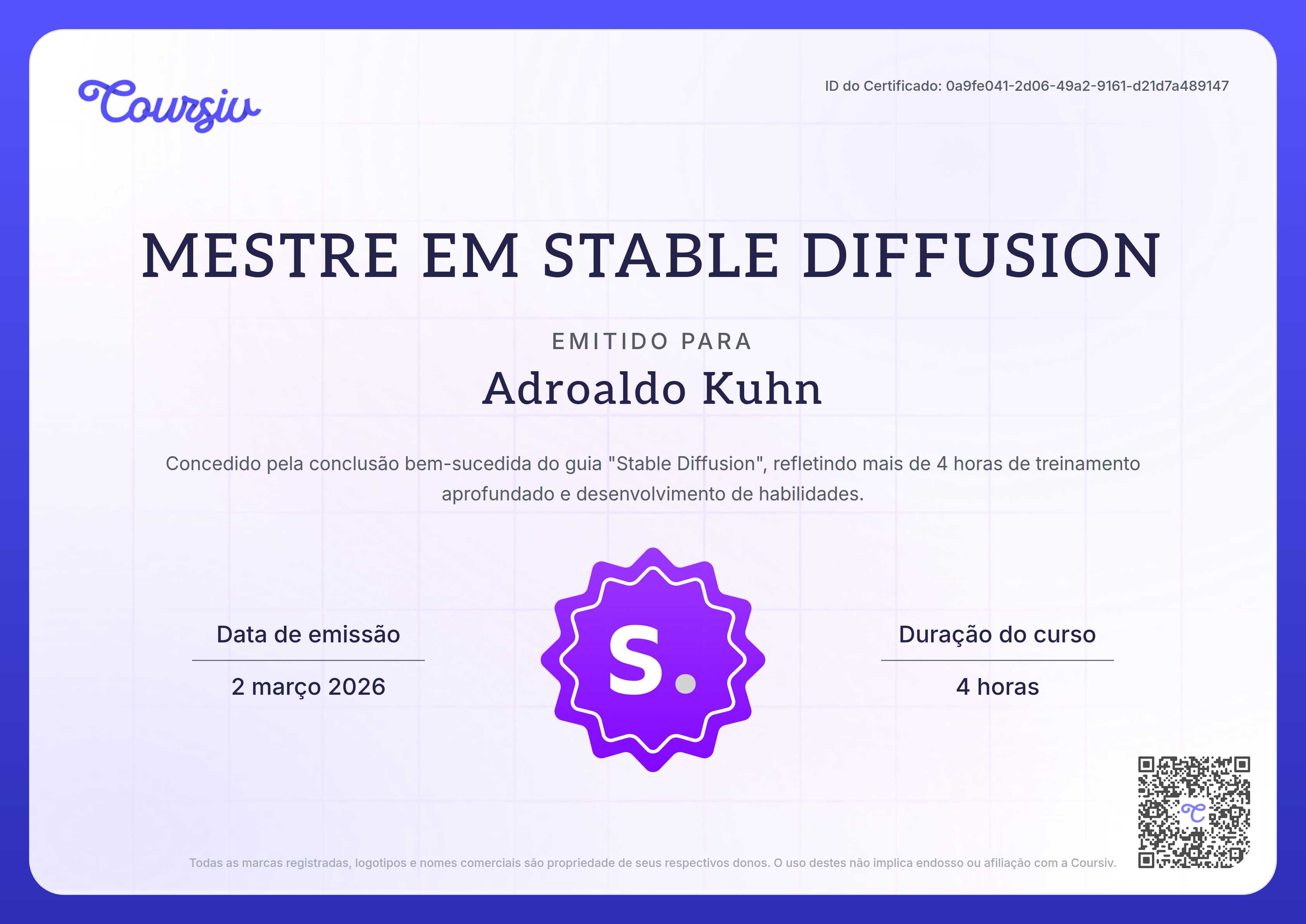 Certificate for Stable Diffusion
