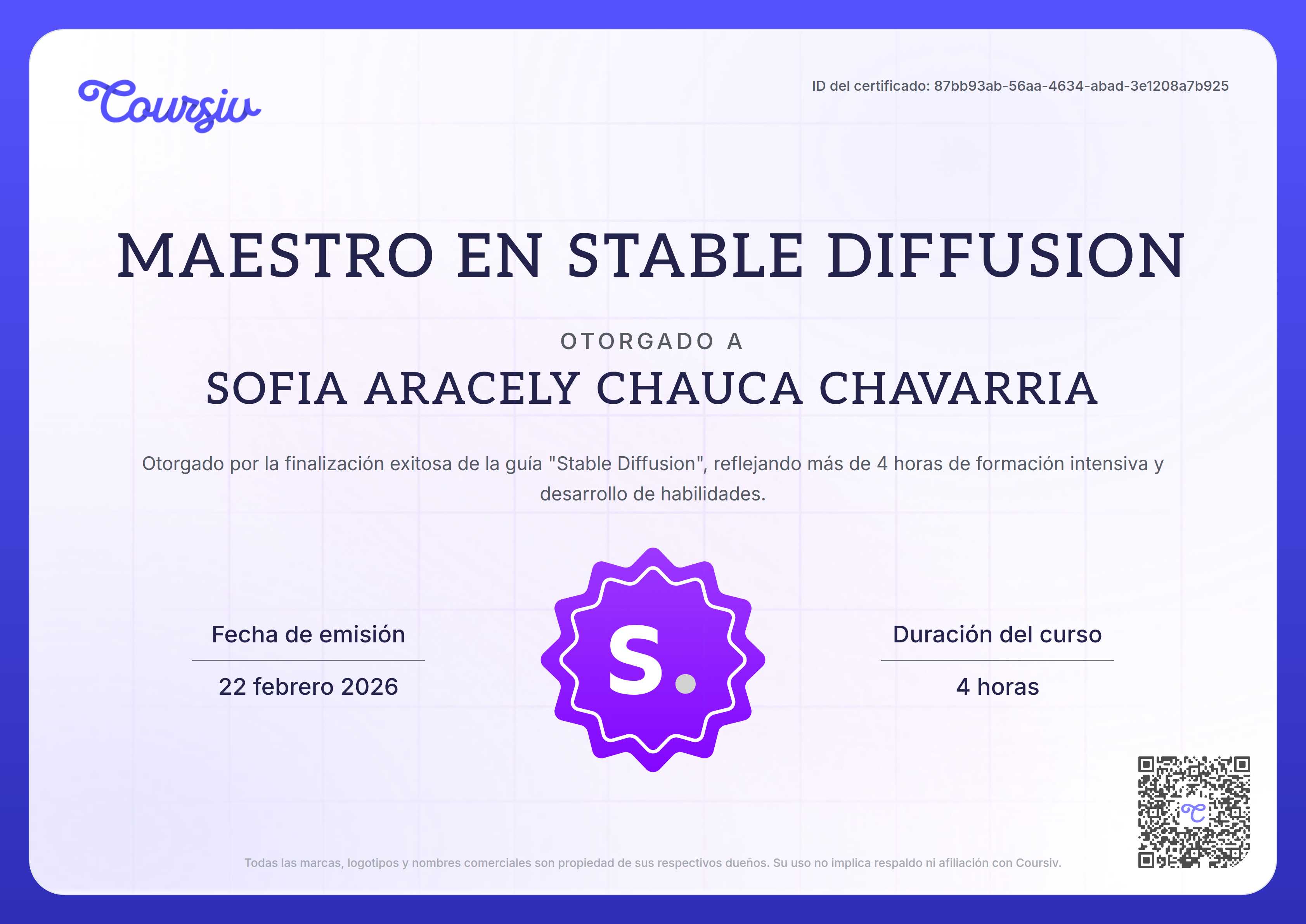 Certificate for Stable Diffusion