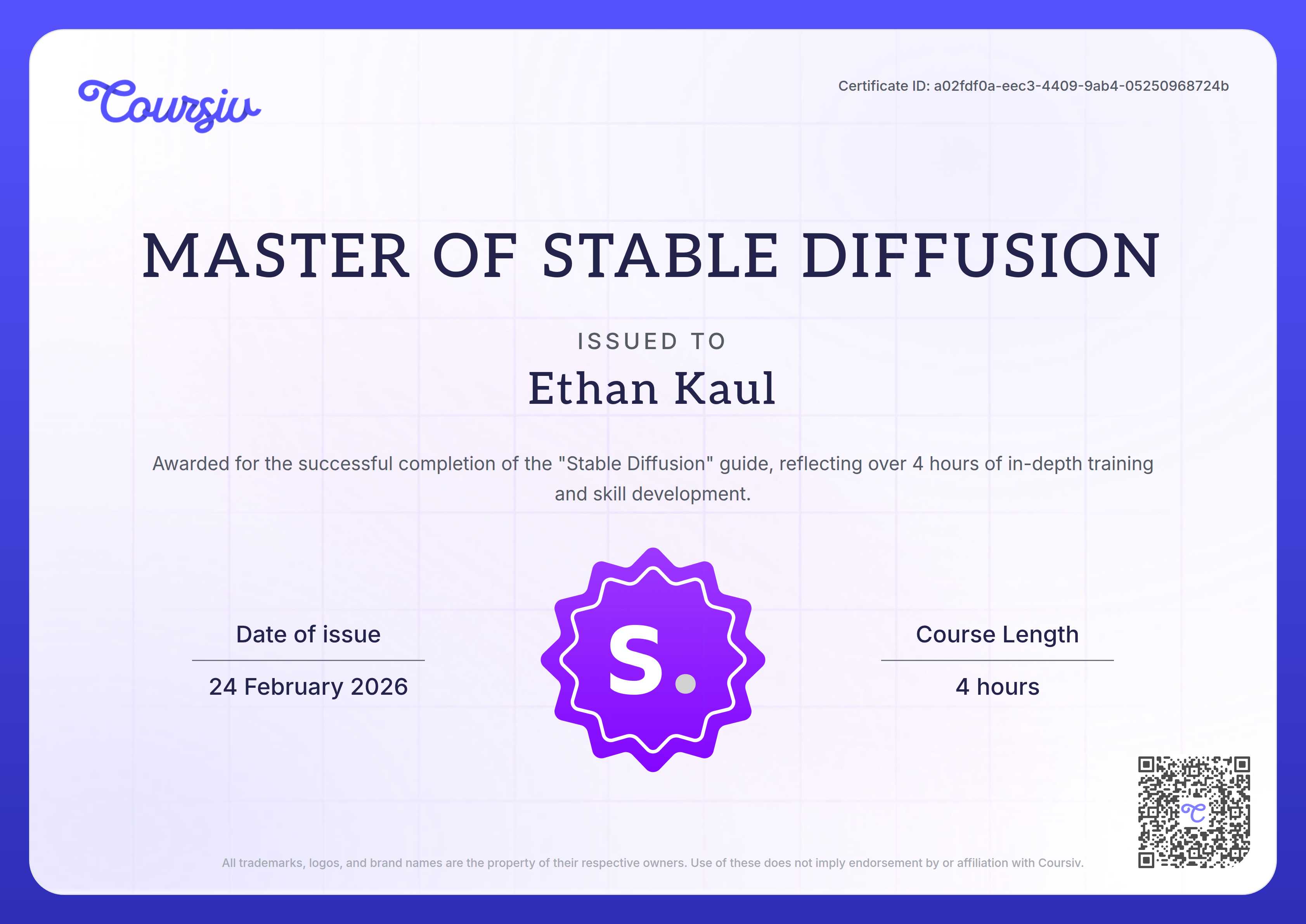 Certificate for Stable Diffusion