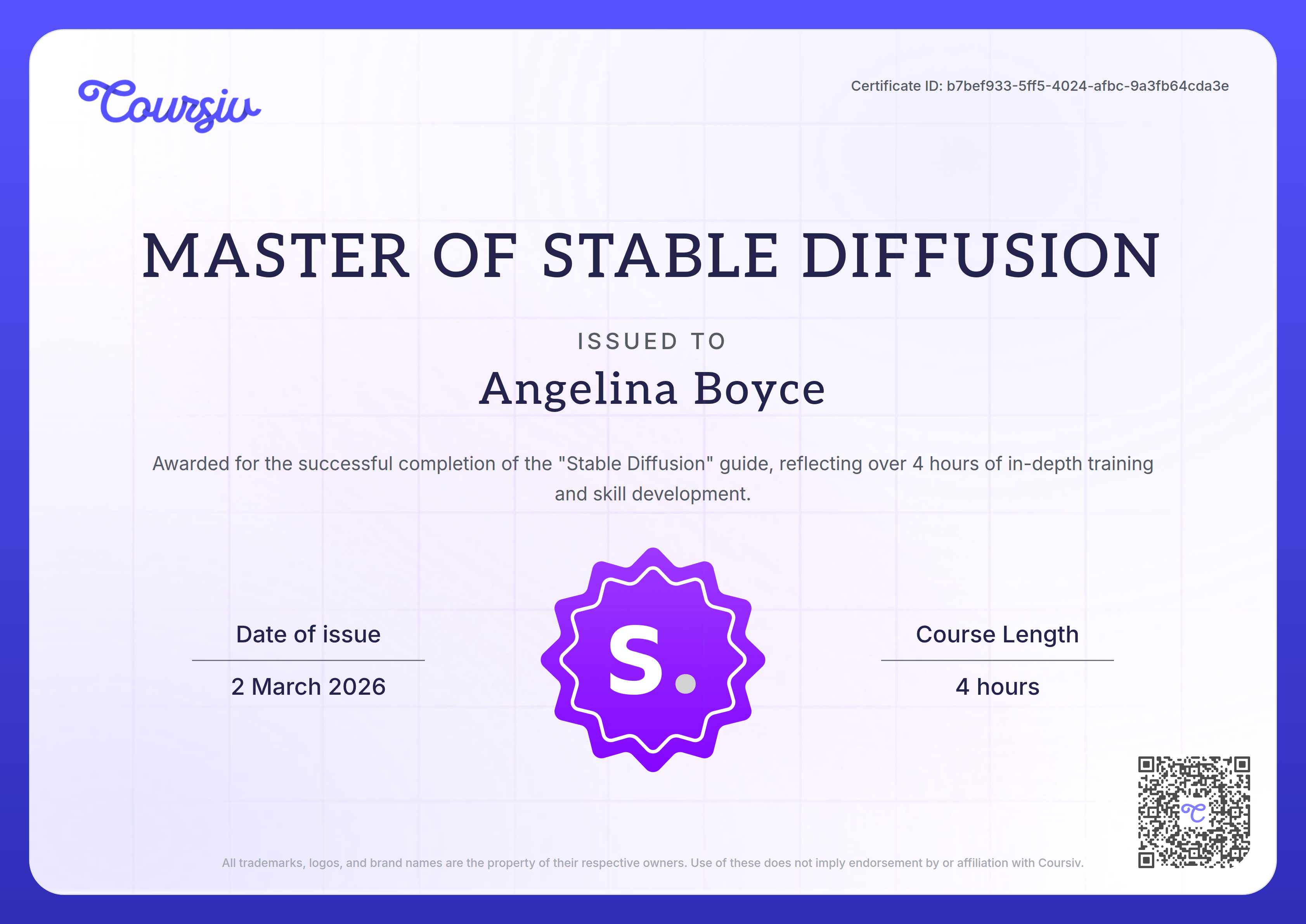 Certificate for Stable Diffusion
