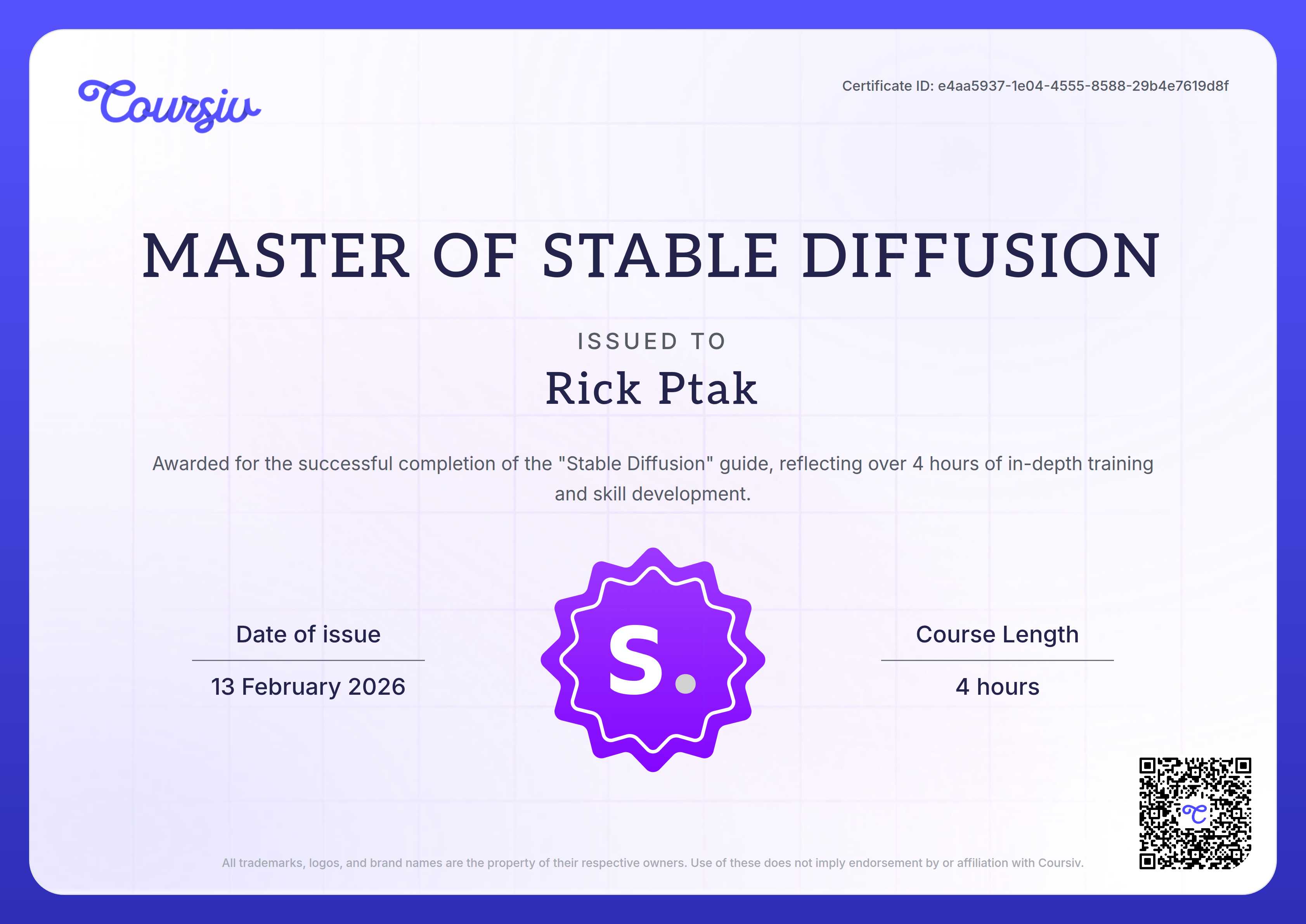 Certificate for Stable Diffusion