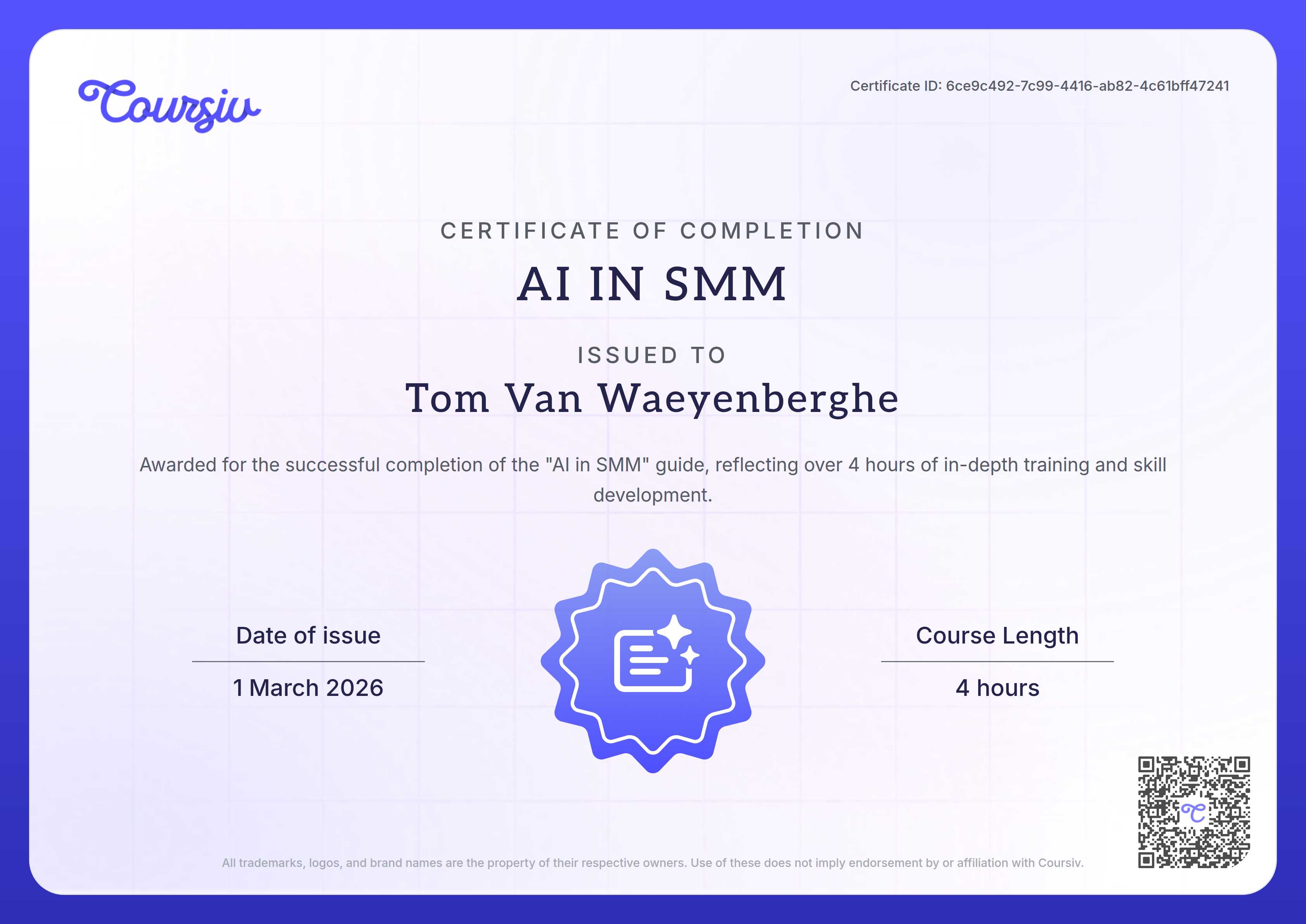 Certificate for AI in SMM