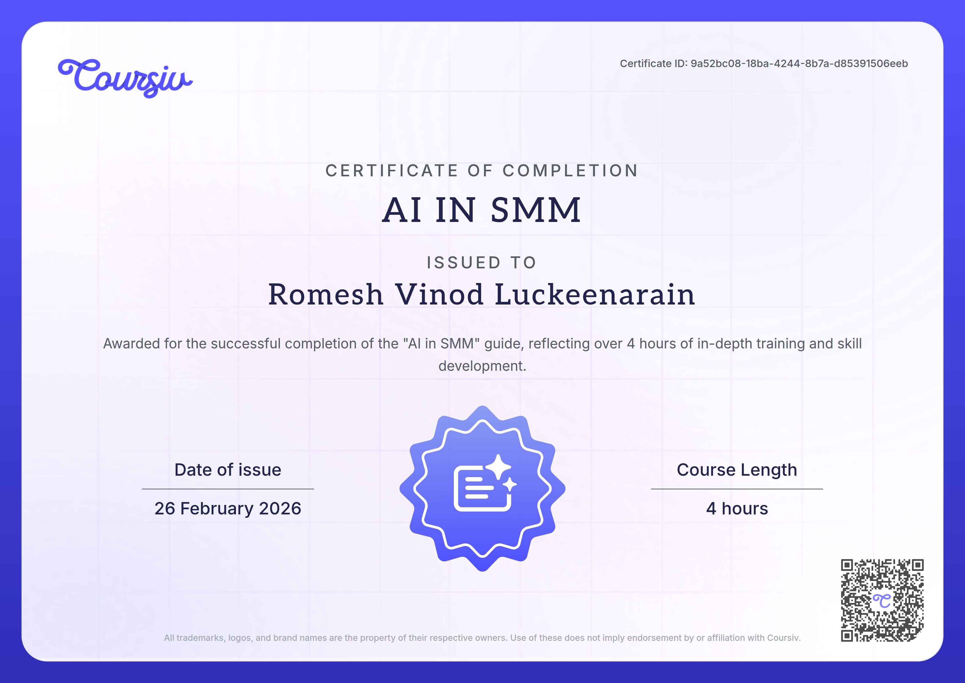 Certificate for AI in SMM