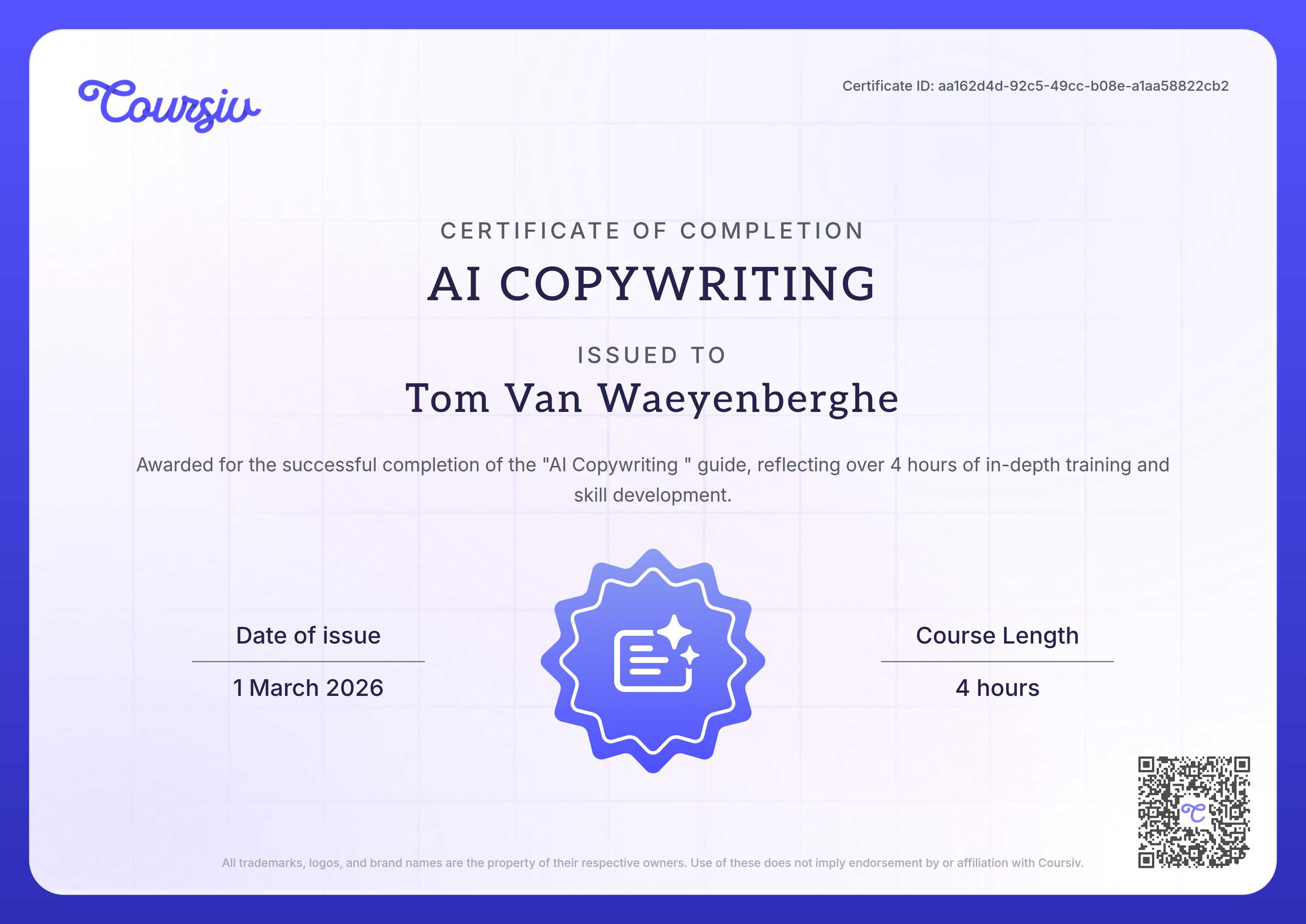 Certificate for AI Copywriting