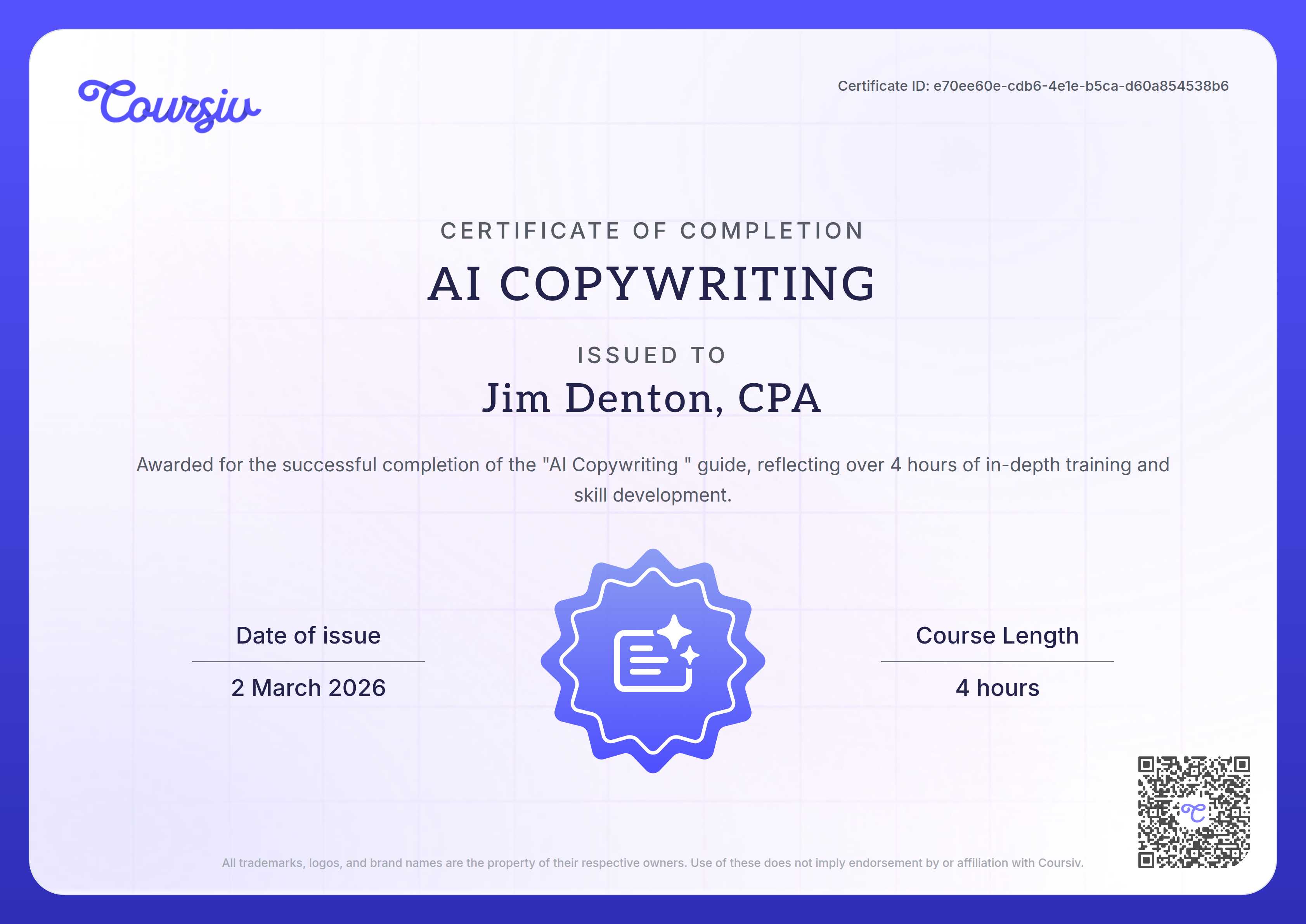 Certificate for AI Copywriting 