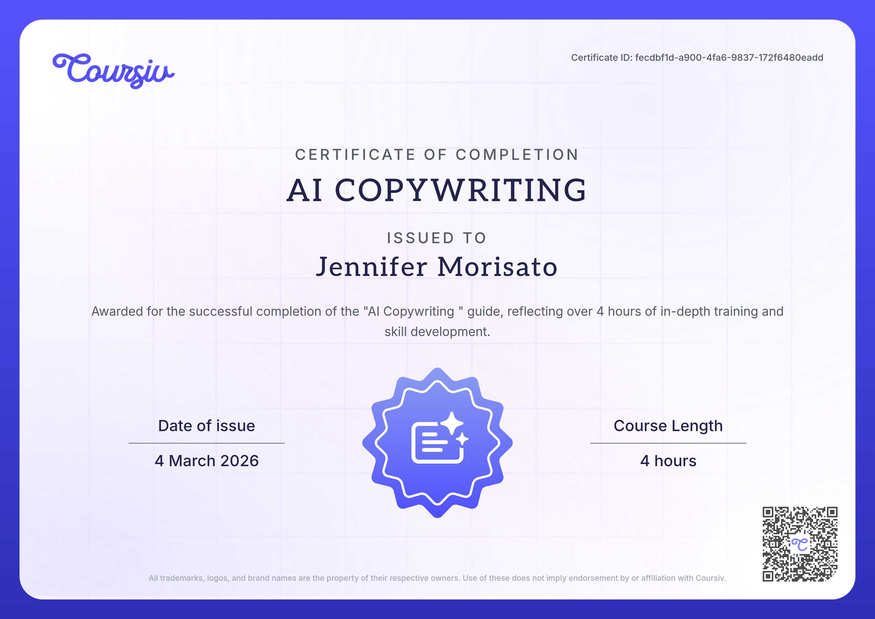 Certificate for AI Copywriting 