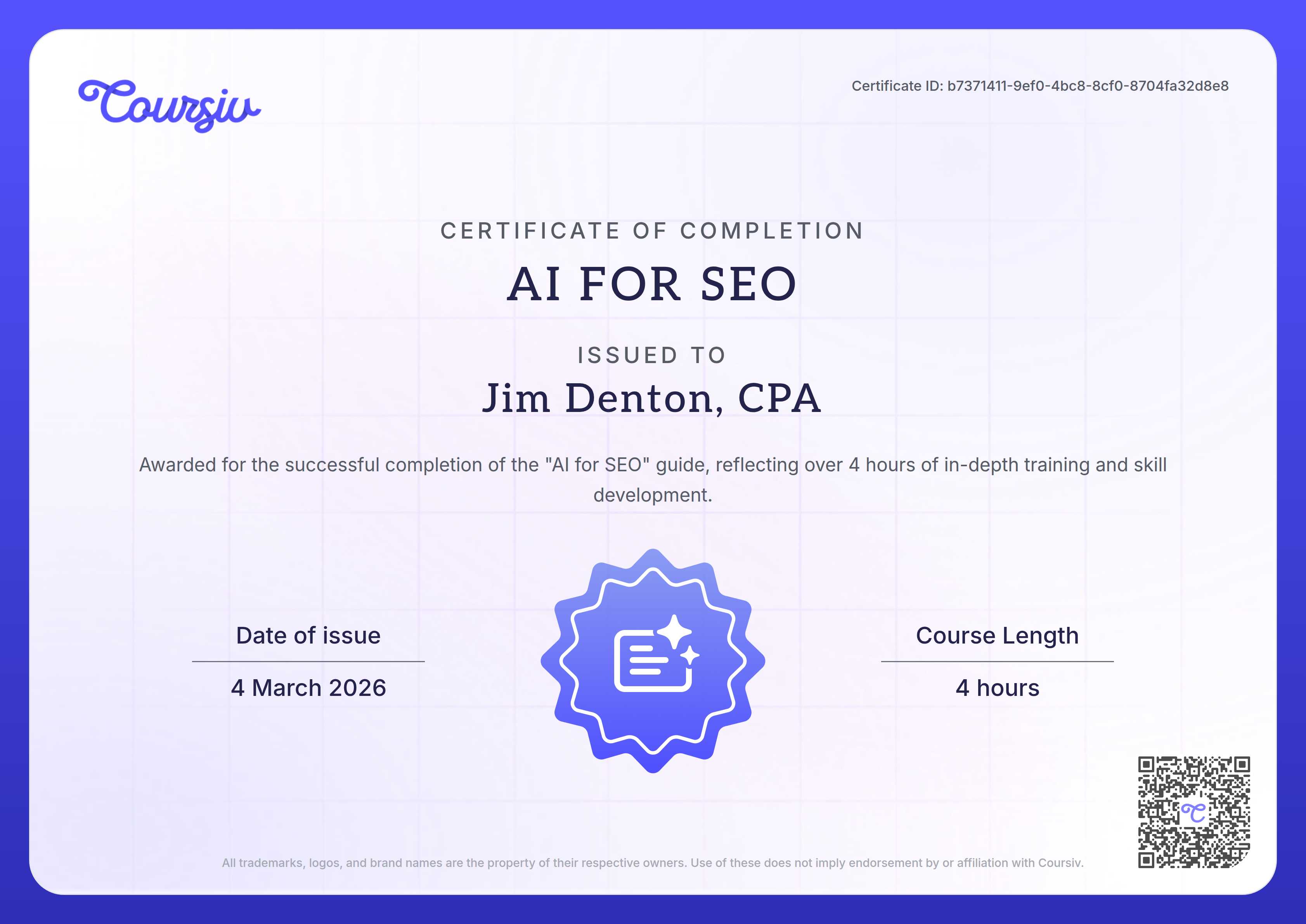 Certificate for AI for SEO