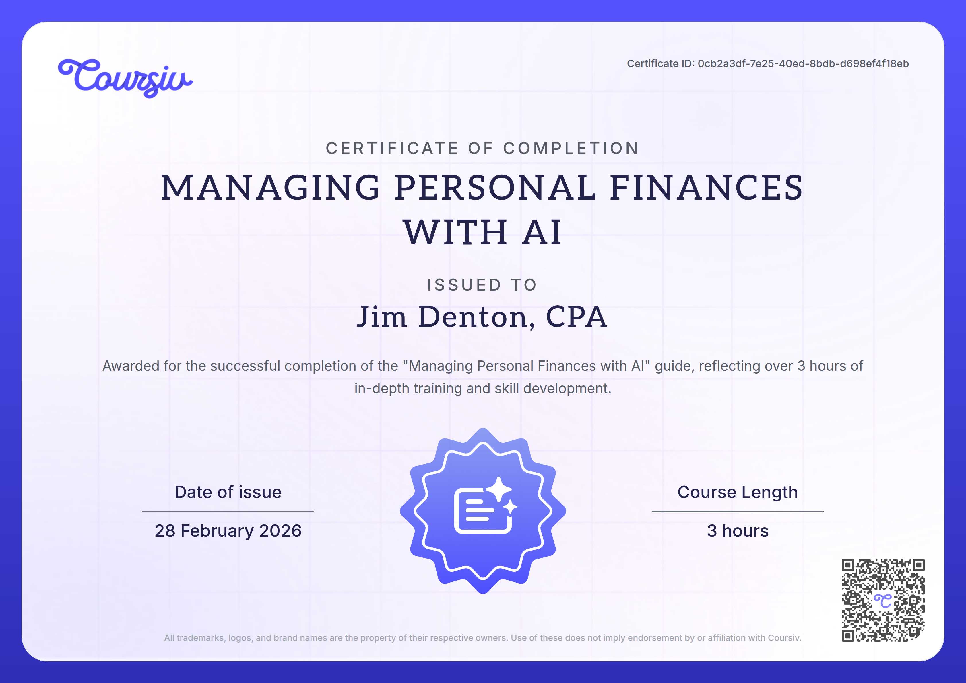 Certificate for Managing Personal Finances with AI