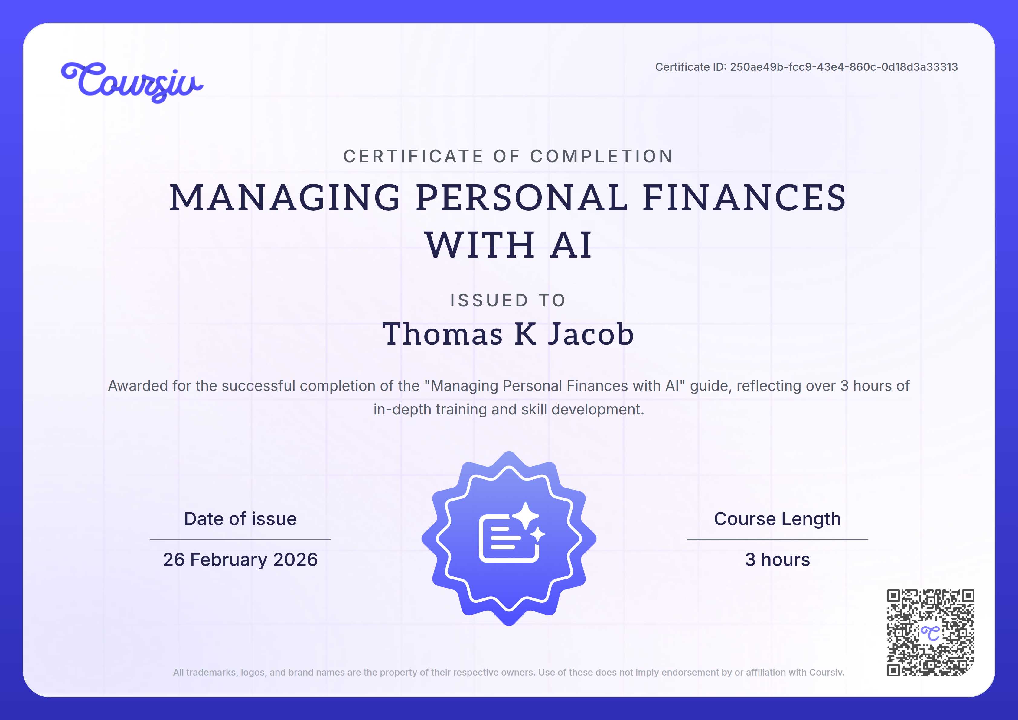 Certificate for Managing Personal Finances With AI