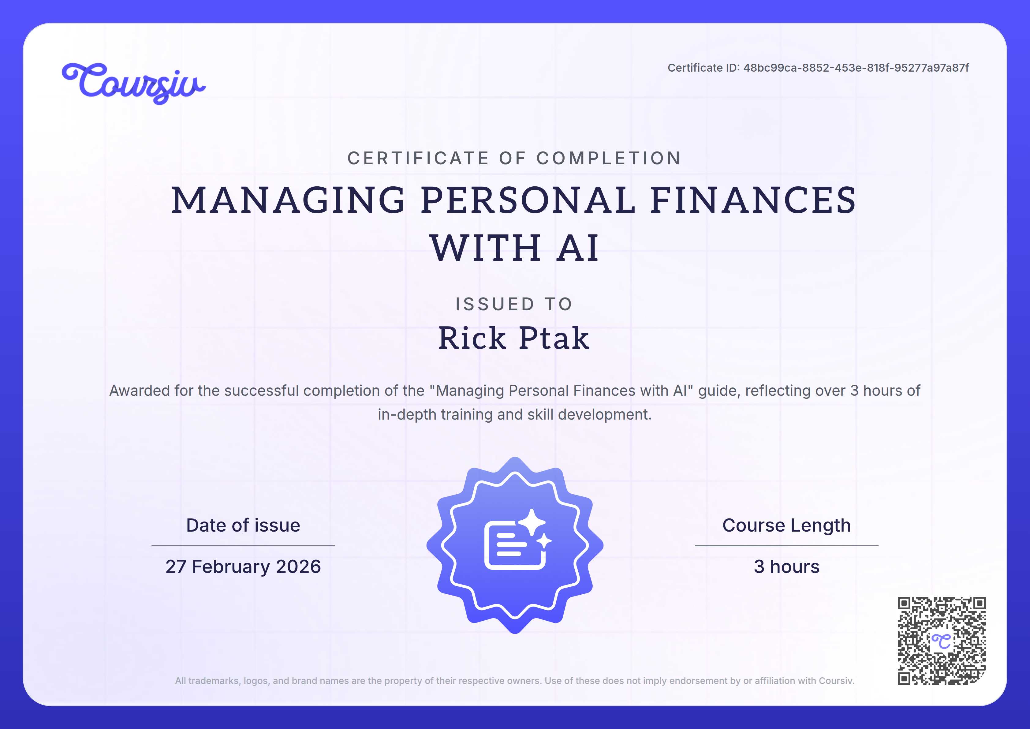 Certificate for Managing Personal Finances with AI