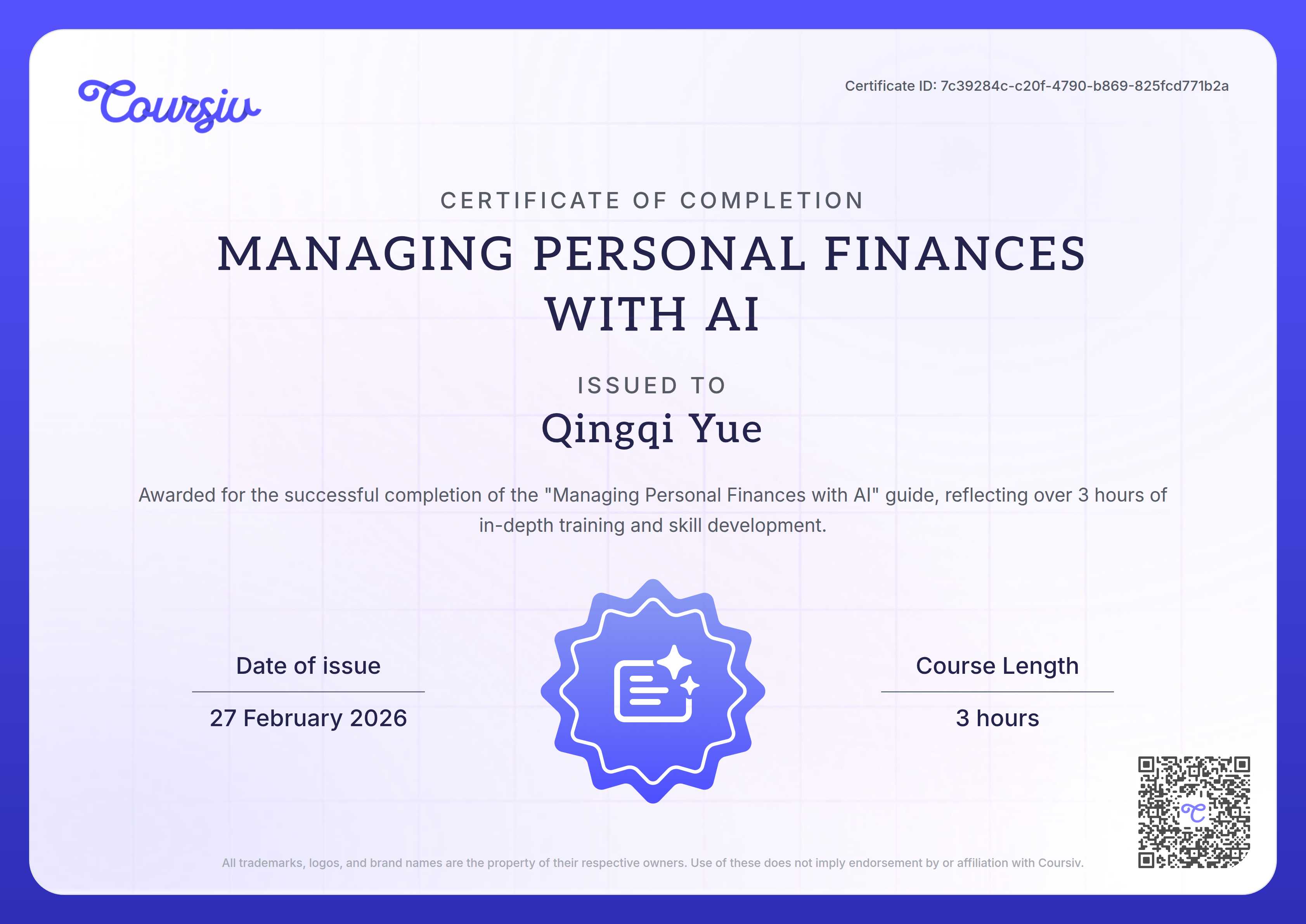 Certificate for Managing Personal Finances with AI