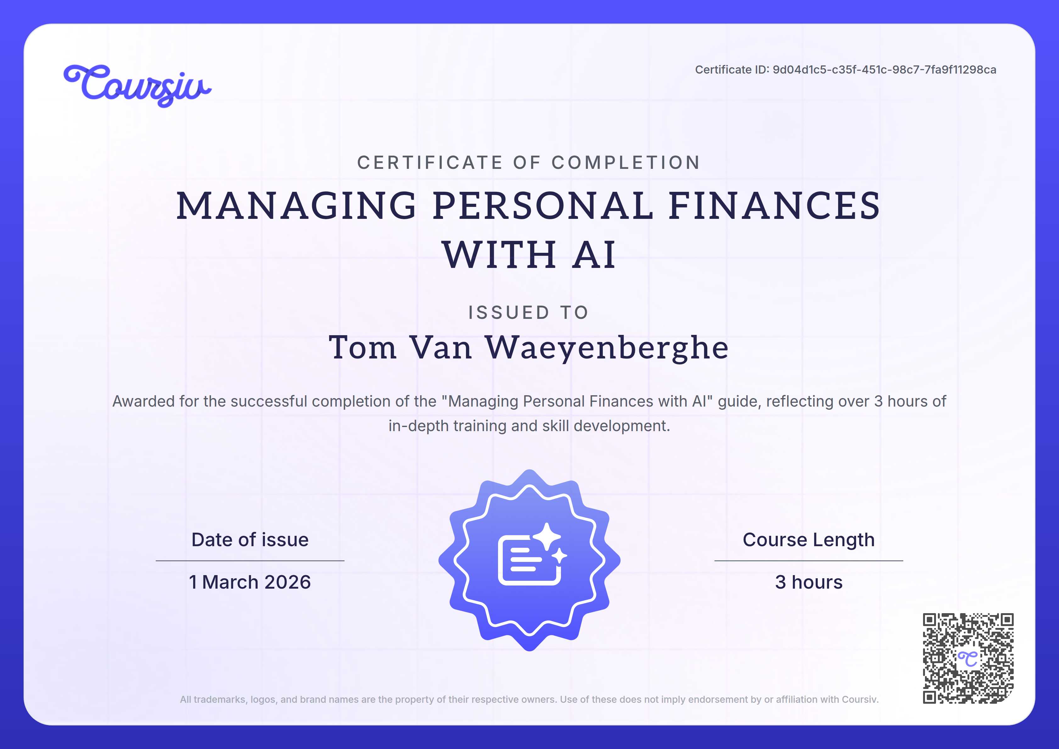 Certificate for Managing Personal Finances with AI