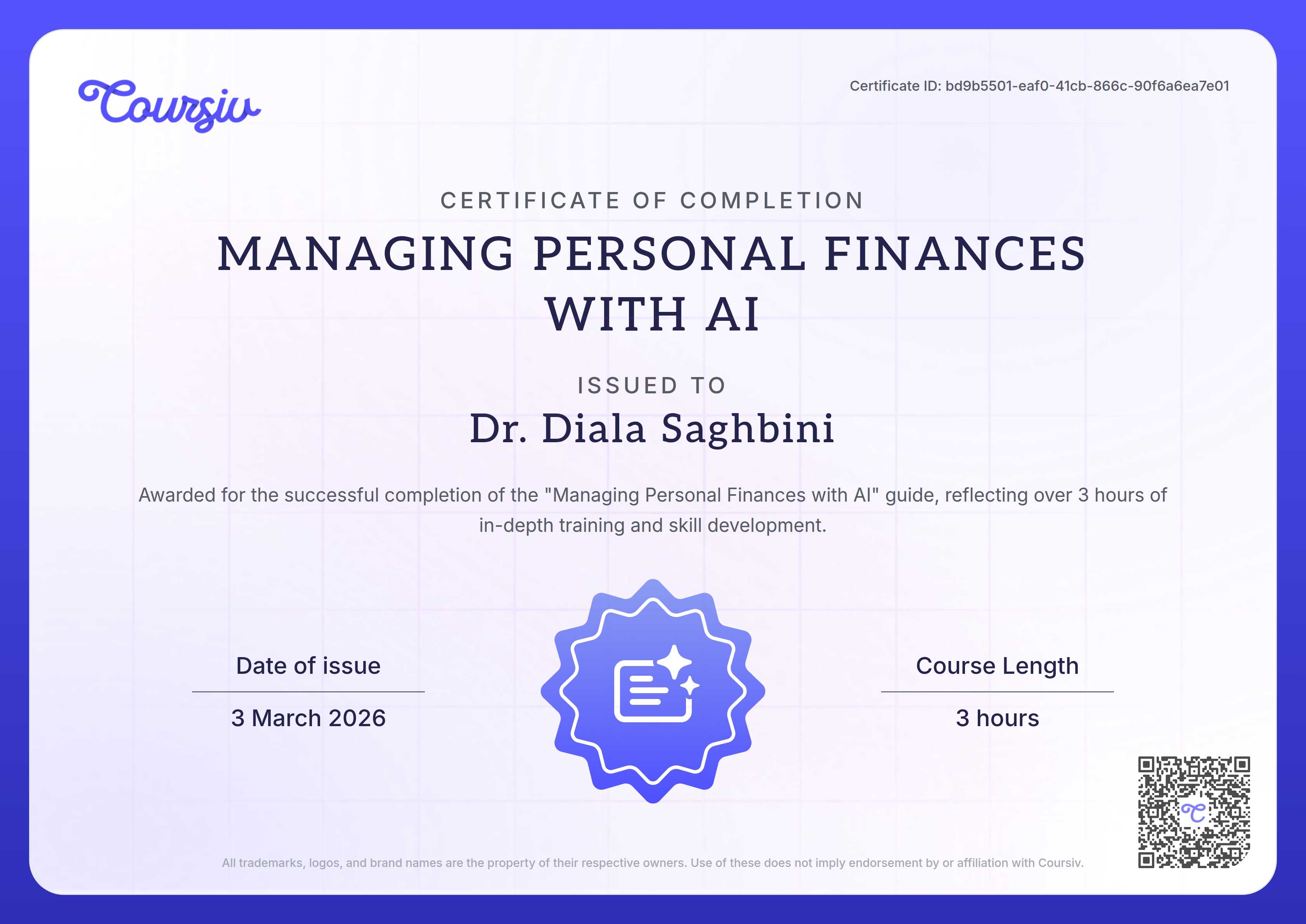 Certificate for Managing Personal Finances with AI
