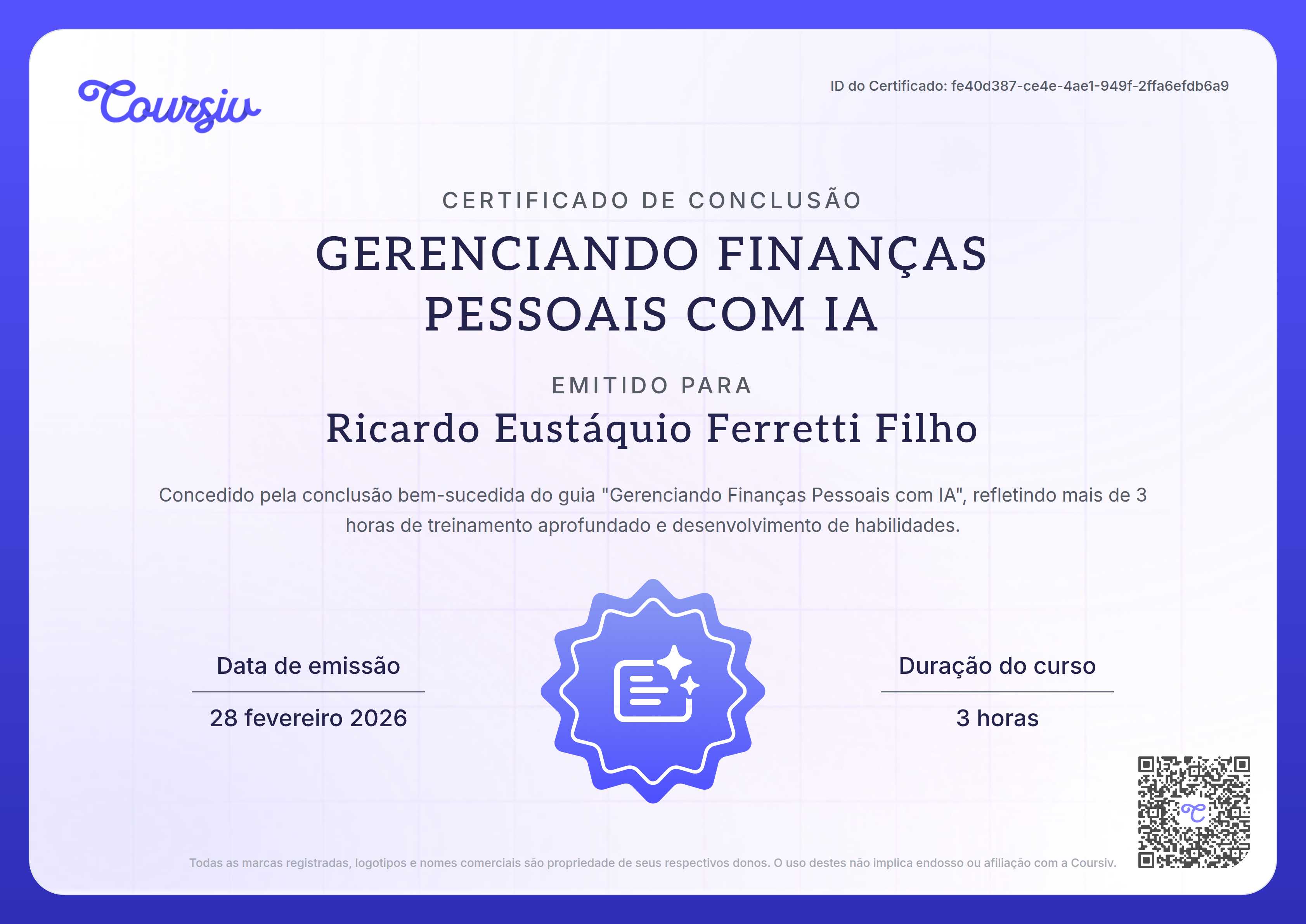 Certificate for Gerenciando Finanças Pessoais com IA