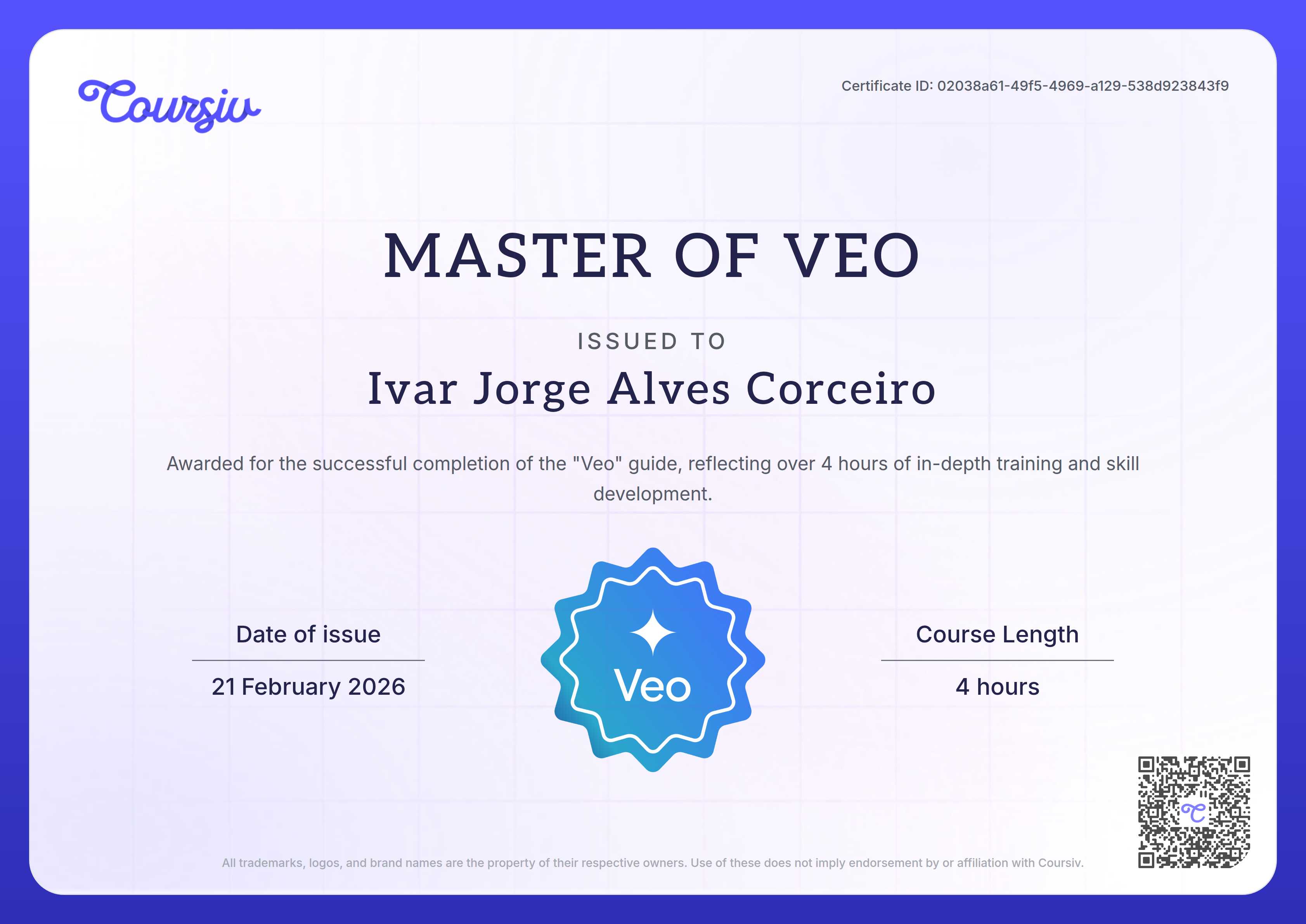 Certificate for Veo