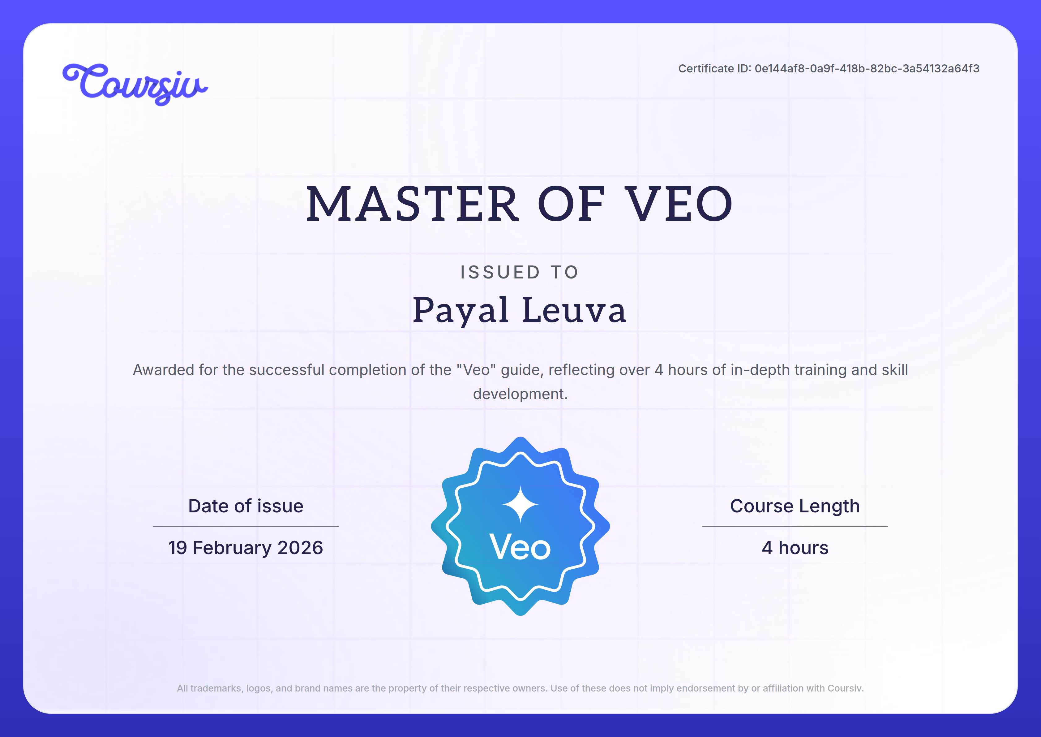 Certificate for Omni