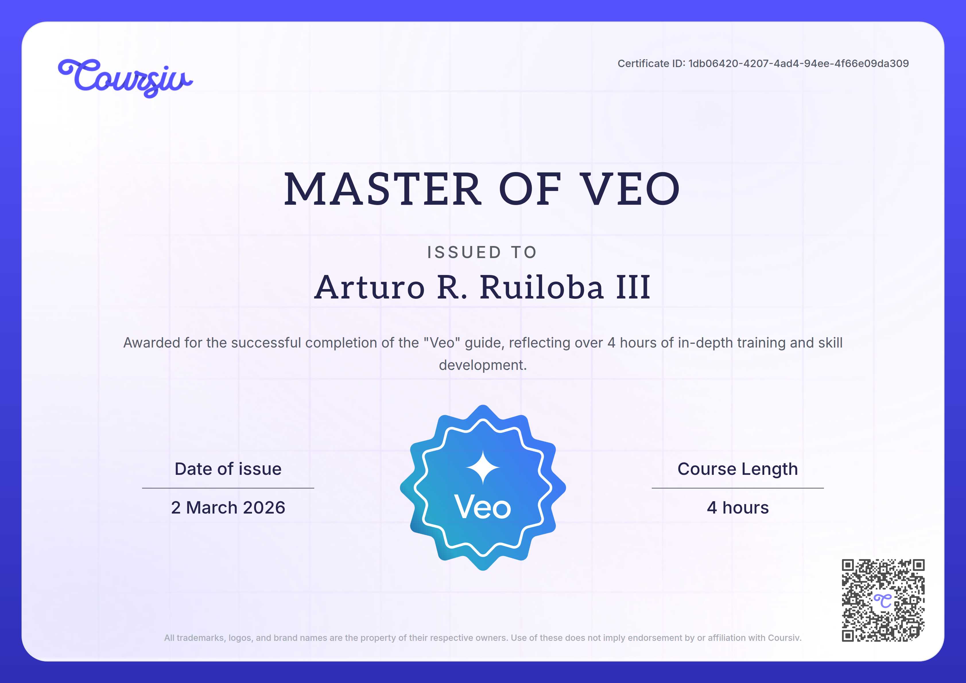 Certificate for Veo