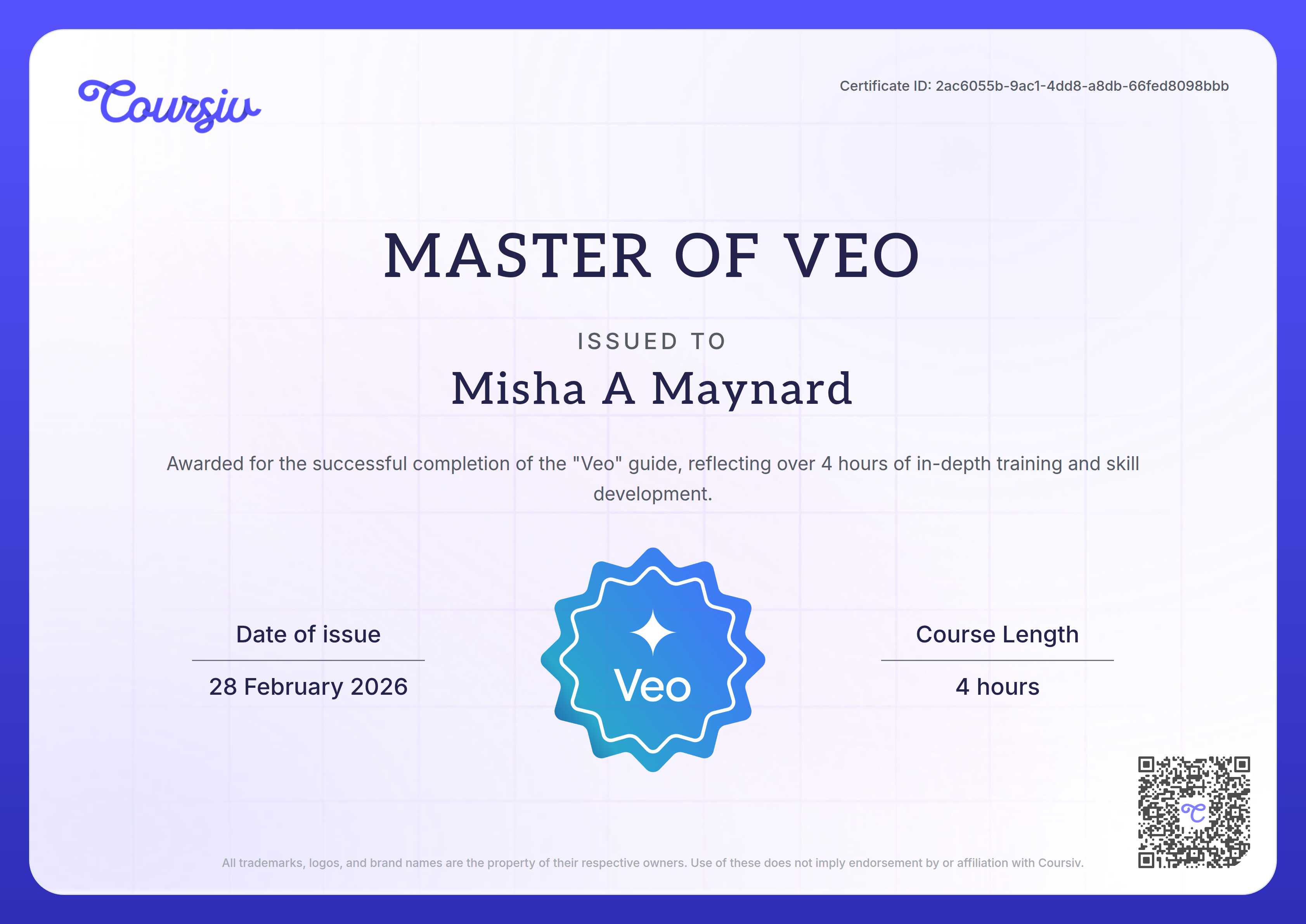 Certificate for Veo