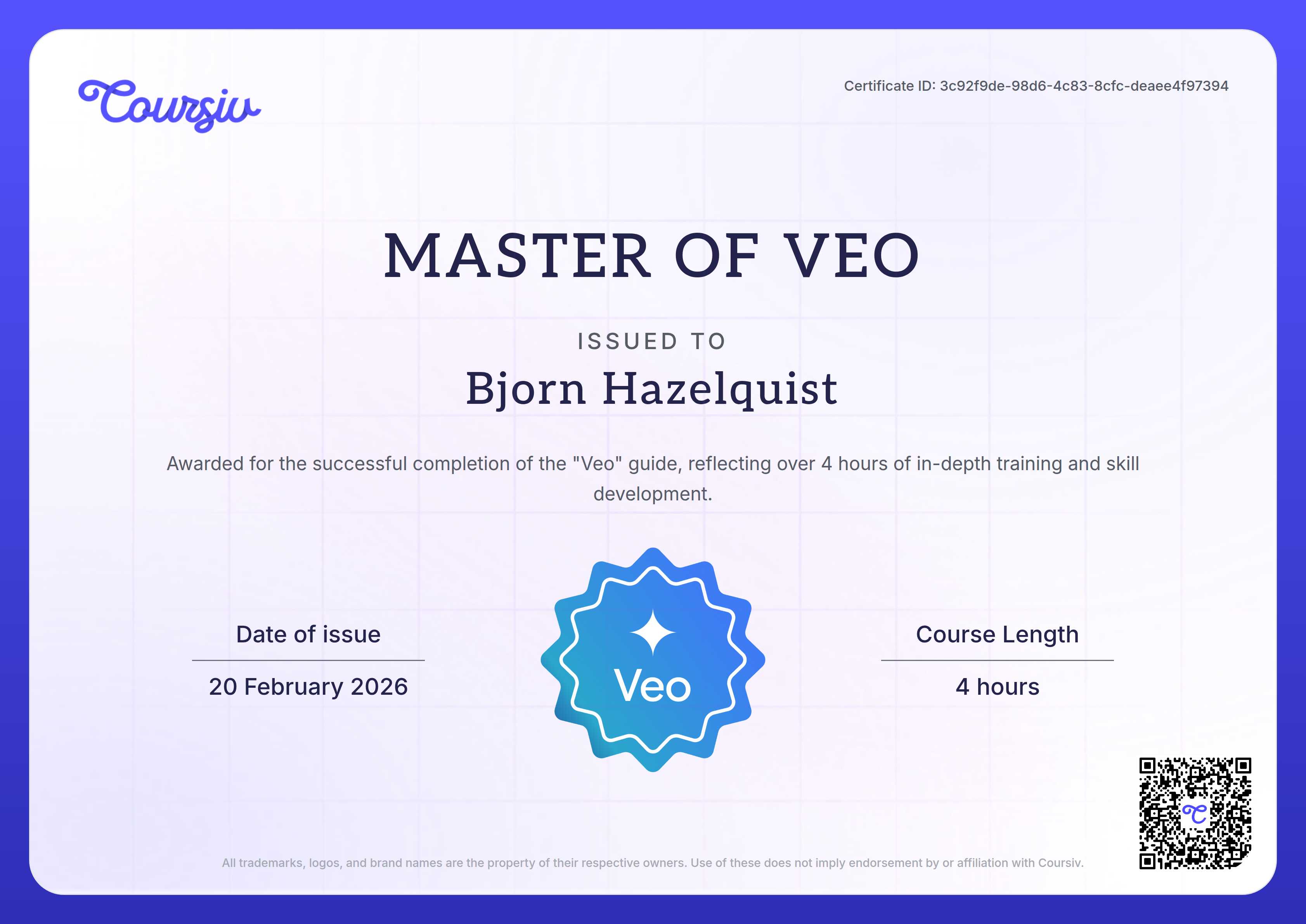 Certificate for Omni