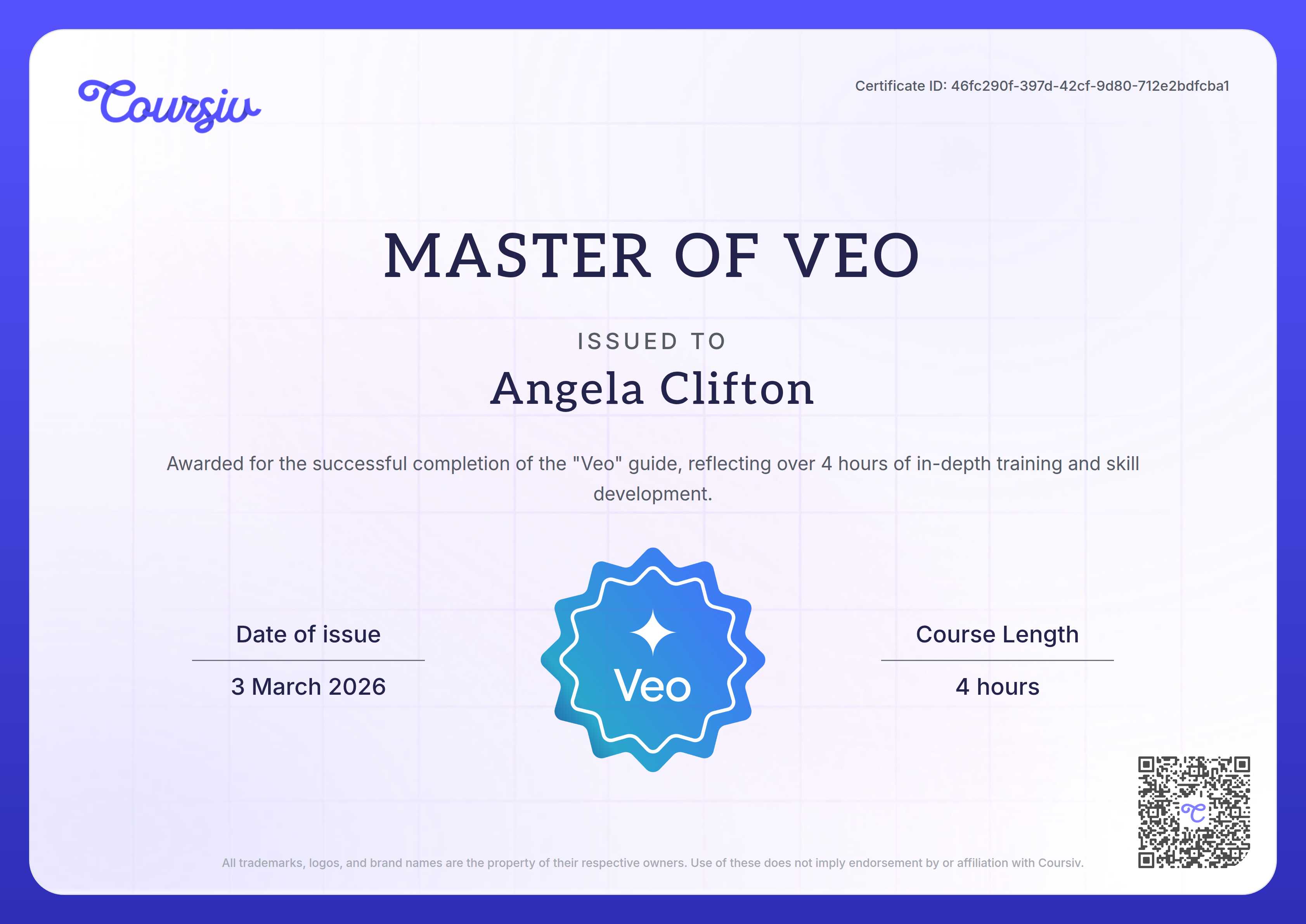 Certificate for Veo