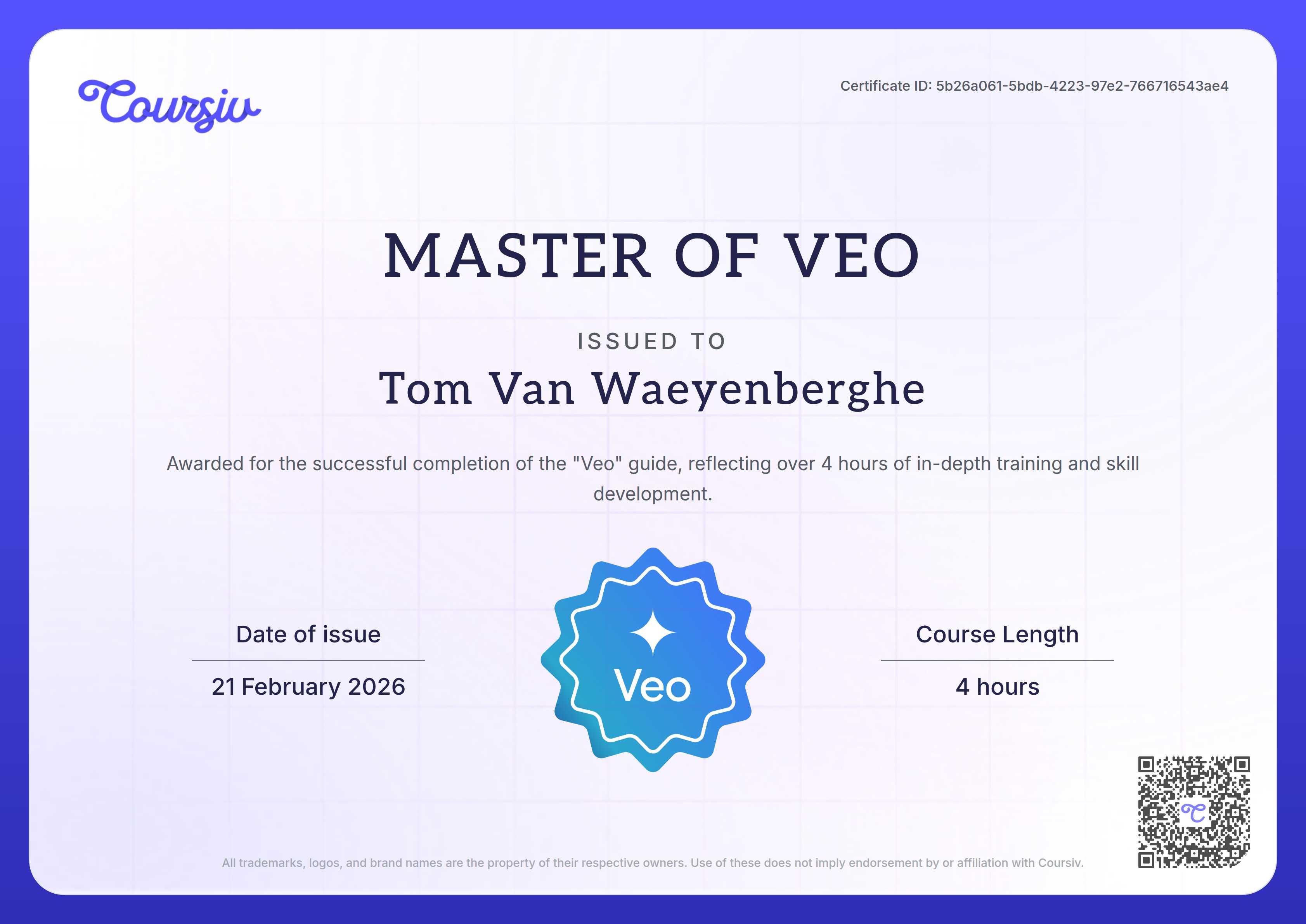 Certificate for Omni