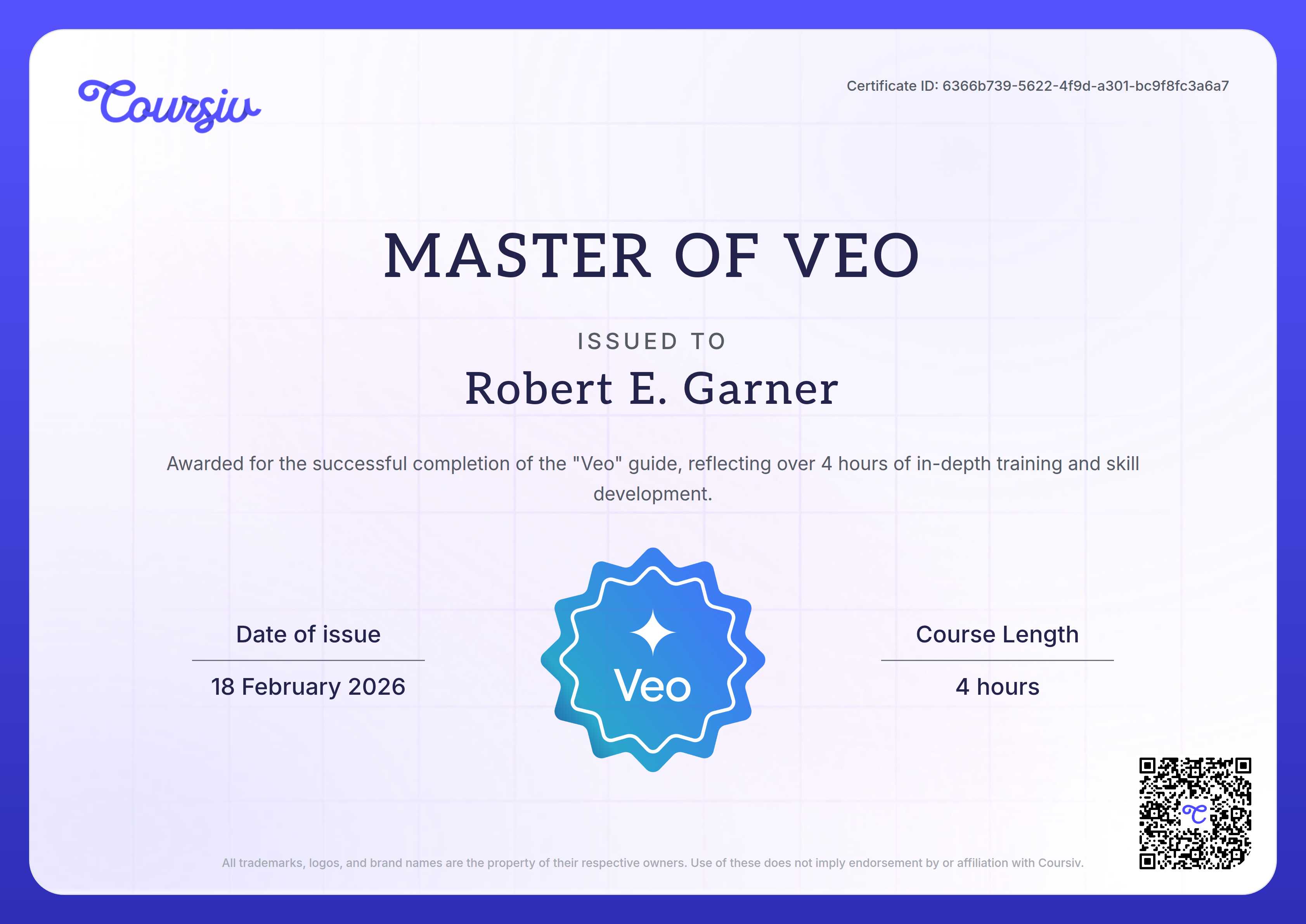 Certificate for Veo