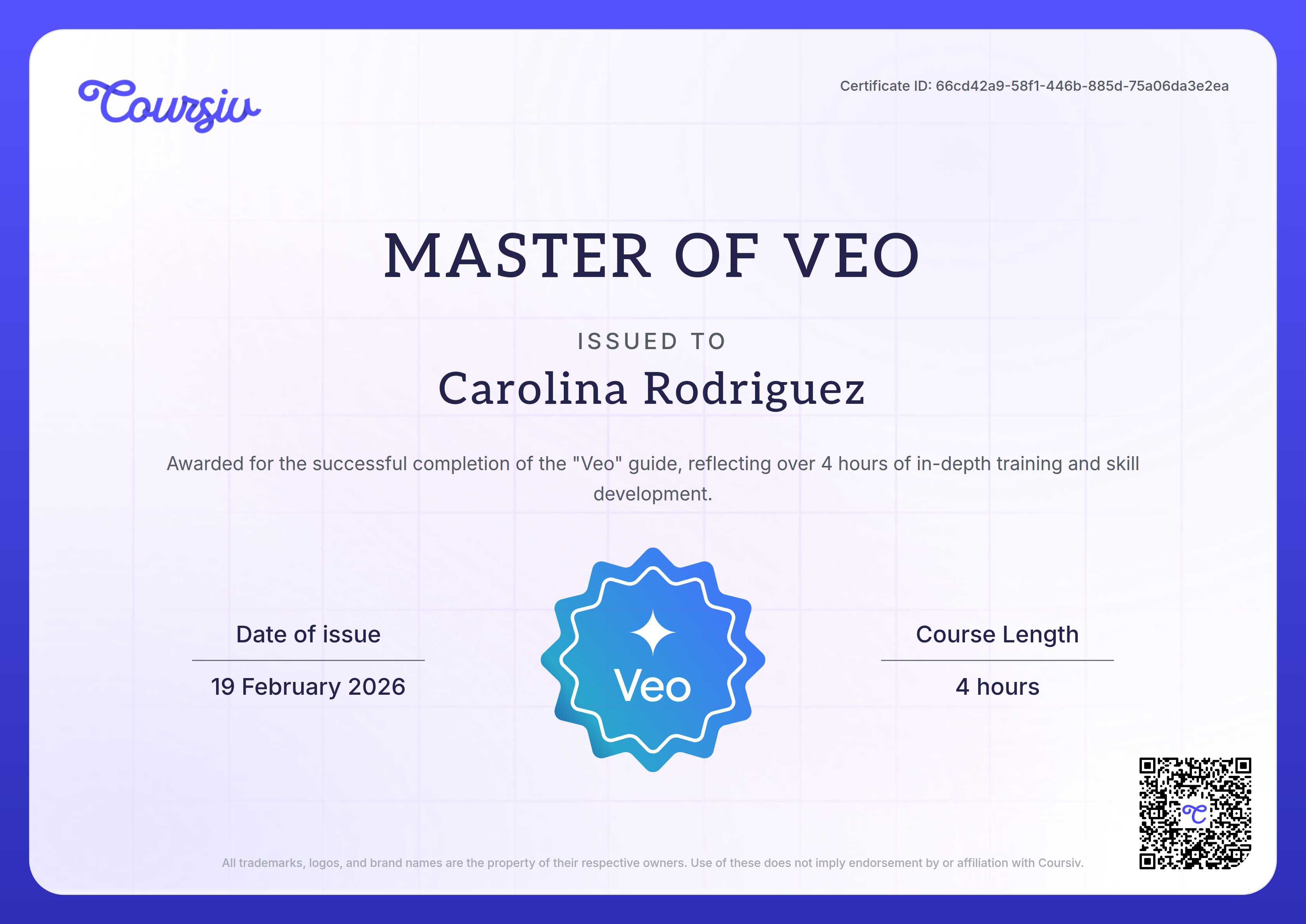 Certificate for Veo