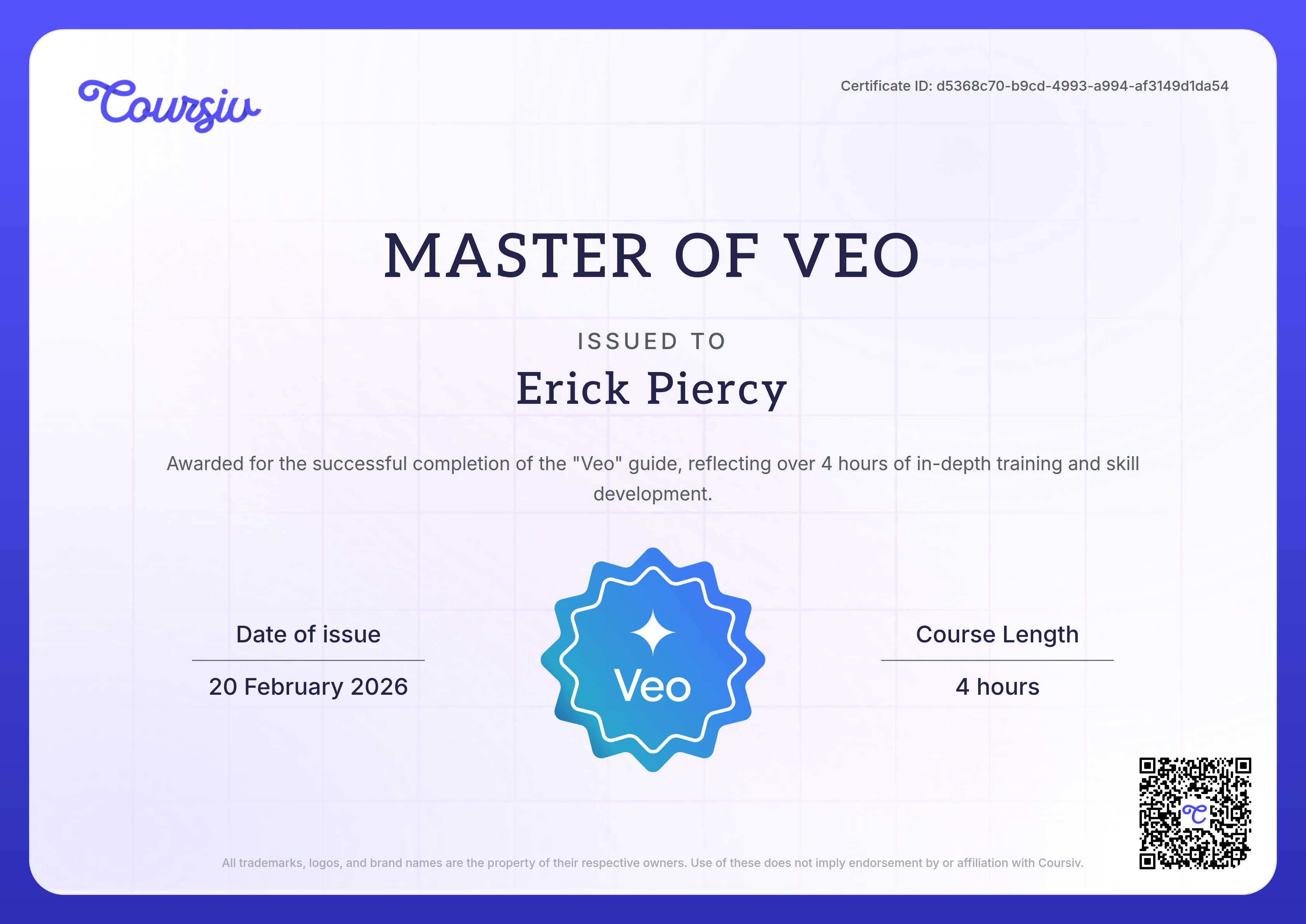 Certificate for Veo