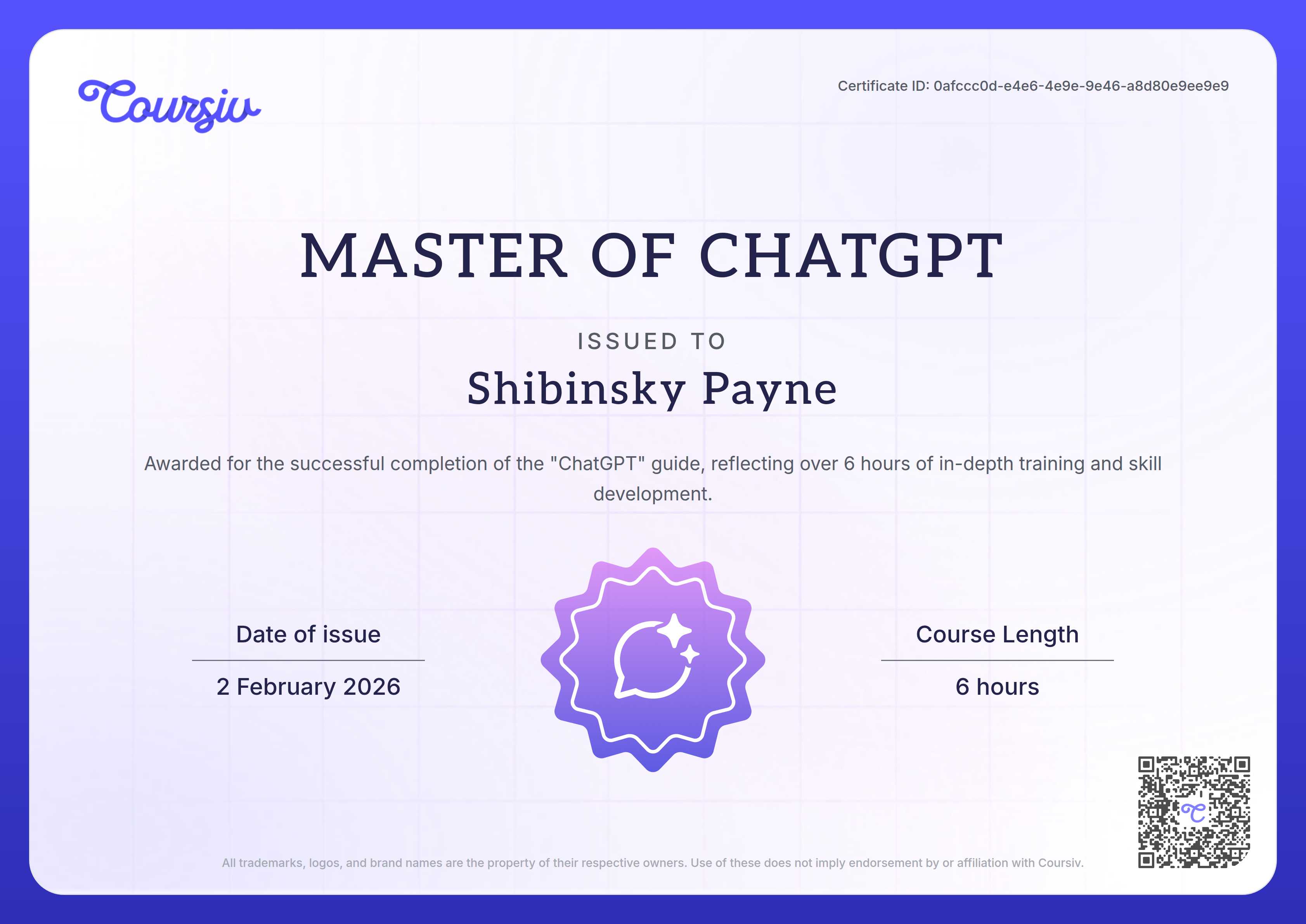 Certificate for ChatGPT