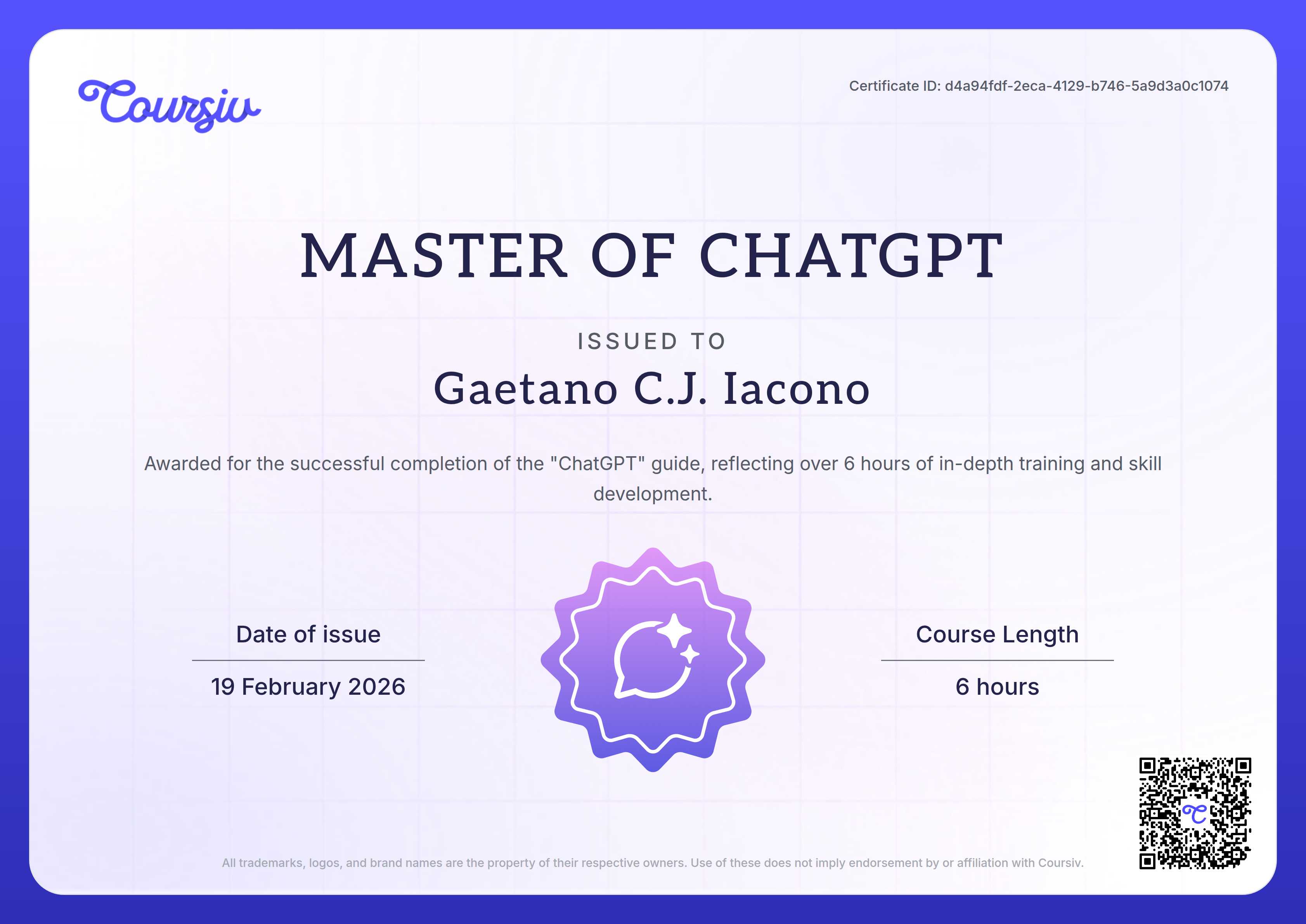 Certificate for ChatGPT