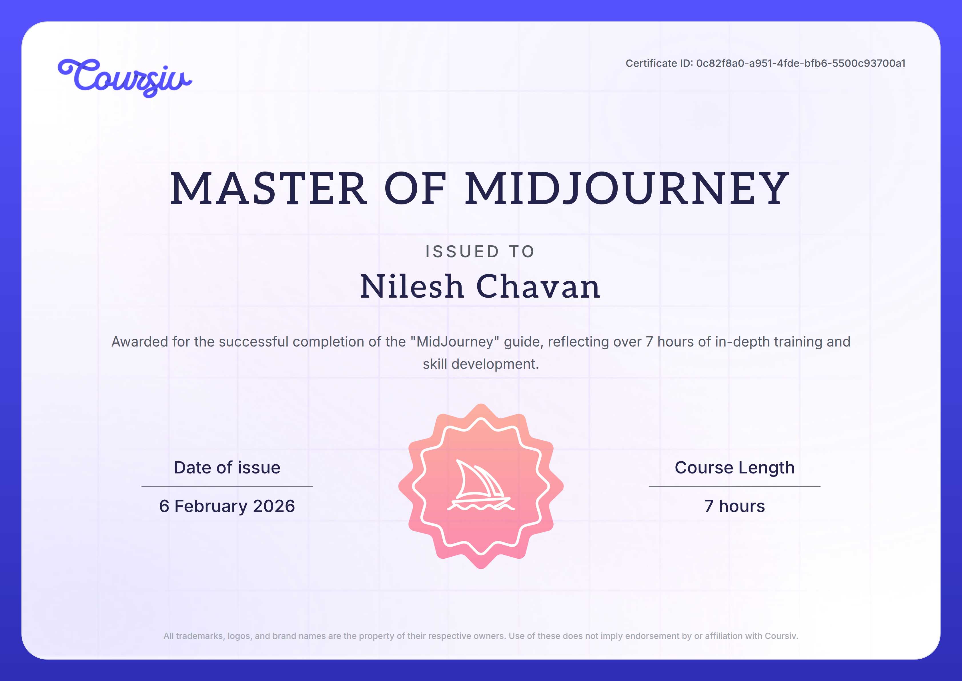 Certificate for MidJourney
