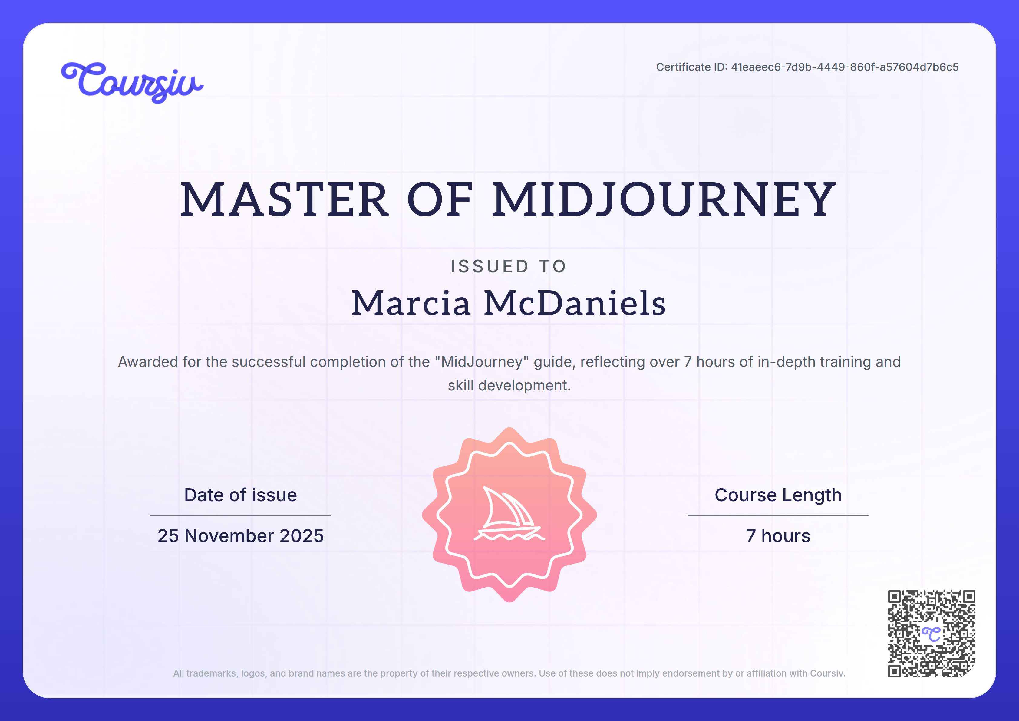 Certificate for MidJourney