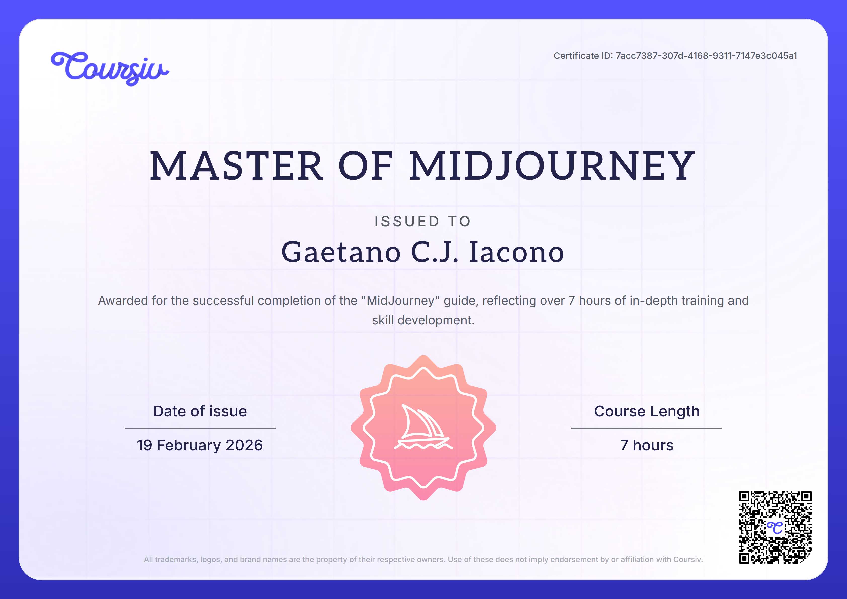 Certificate for MidJourney