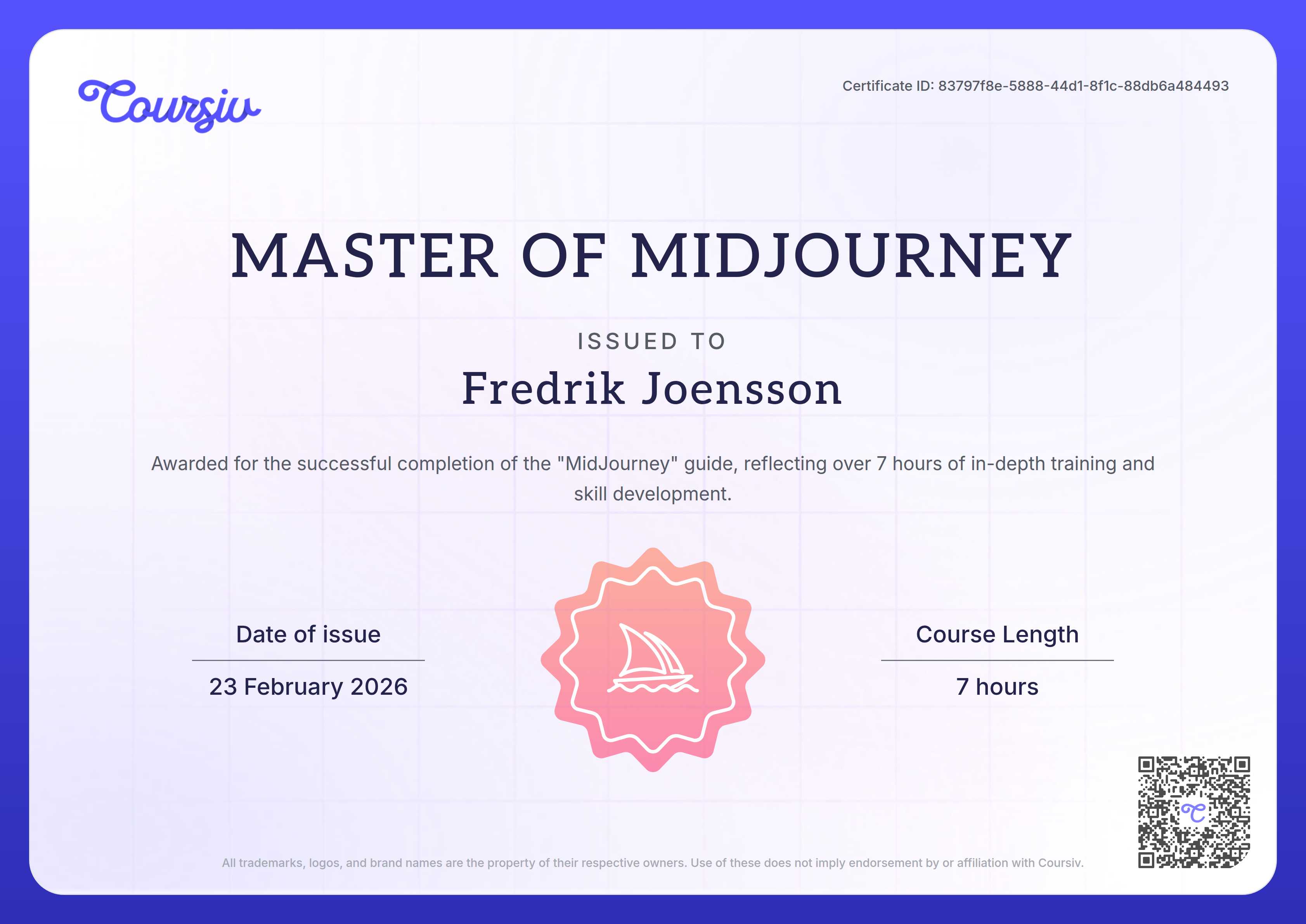 Certificate for MidJourney