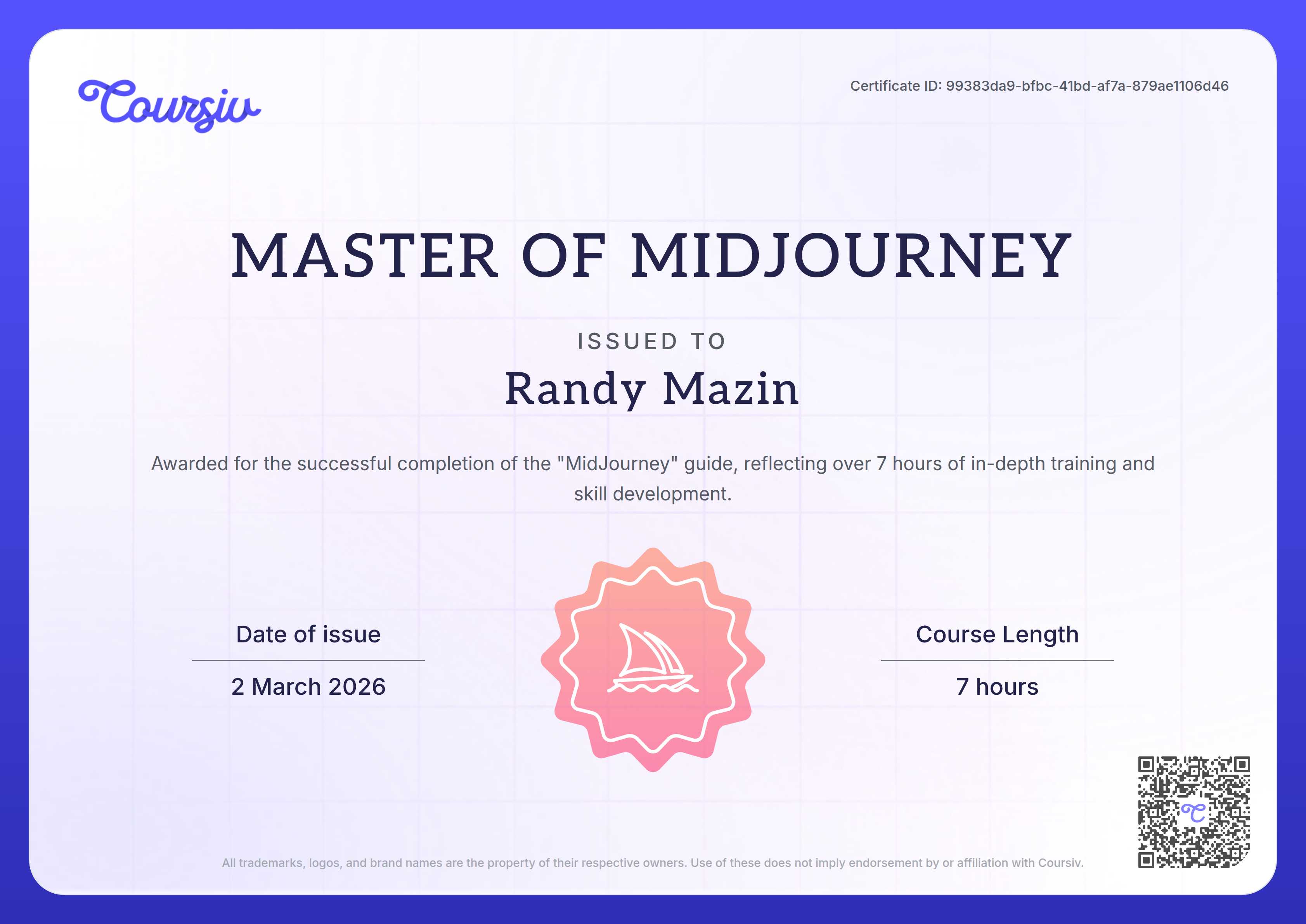 Certificate for MidJourney
